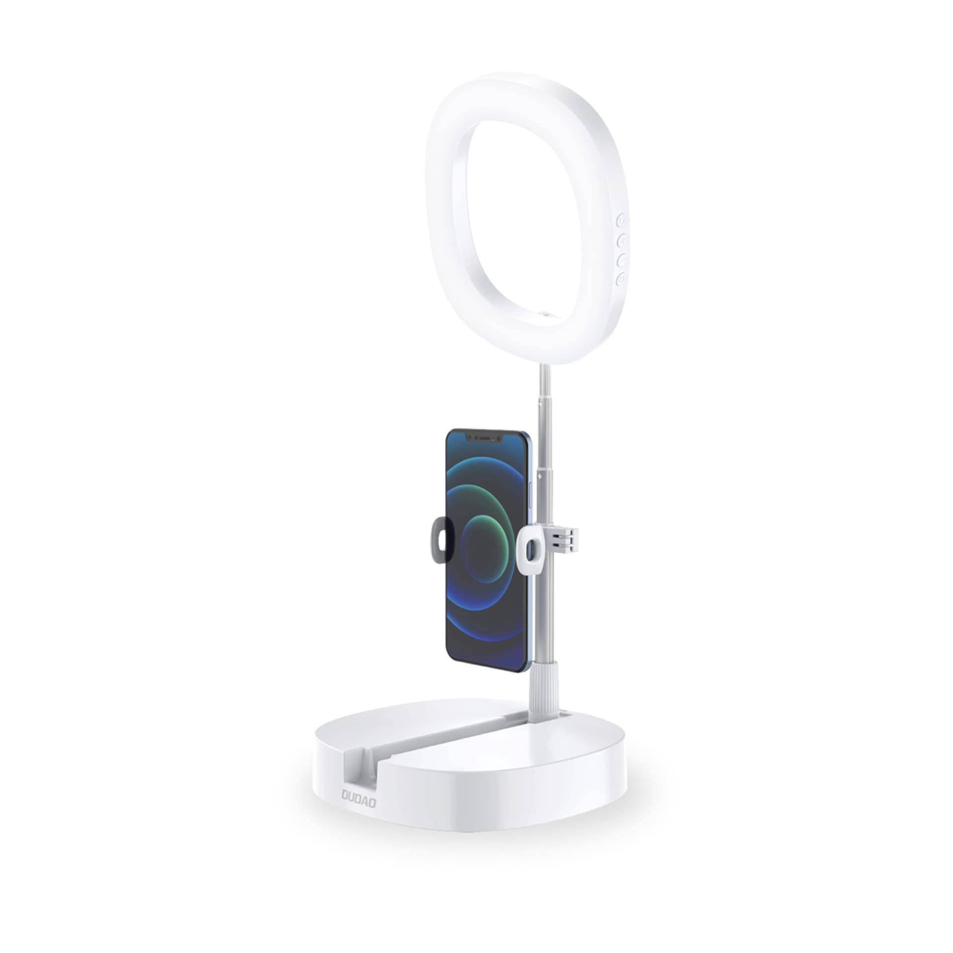 

Dudao lampa LED Ring Flash statyw zestaw do nagrywania live streaming filmów YouTube TikTok Instagram uchwyt na telefon do selfie lampa pierścieniowa biały (F16)