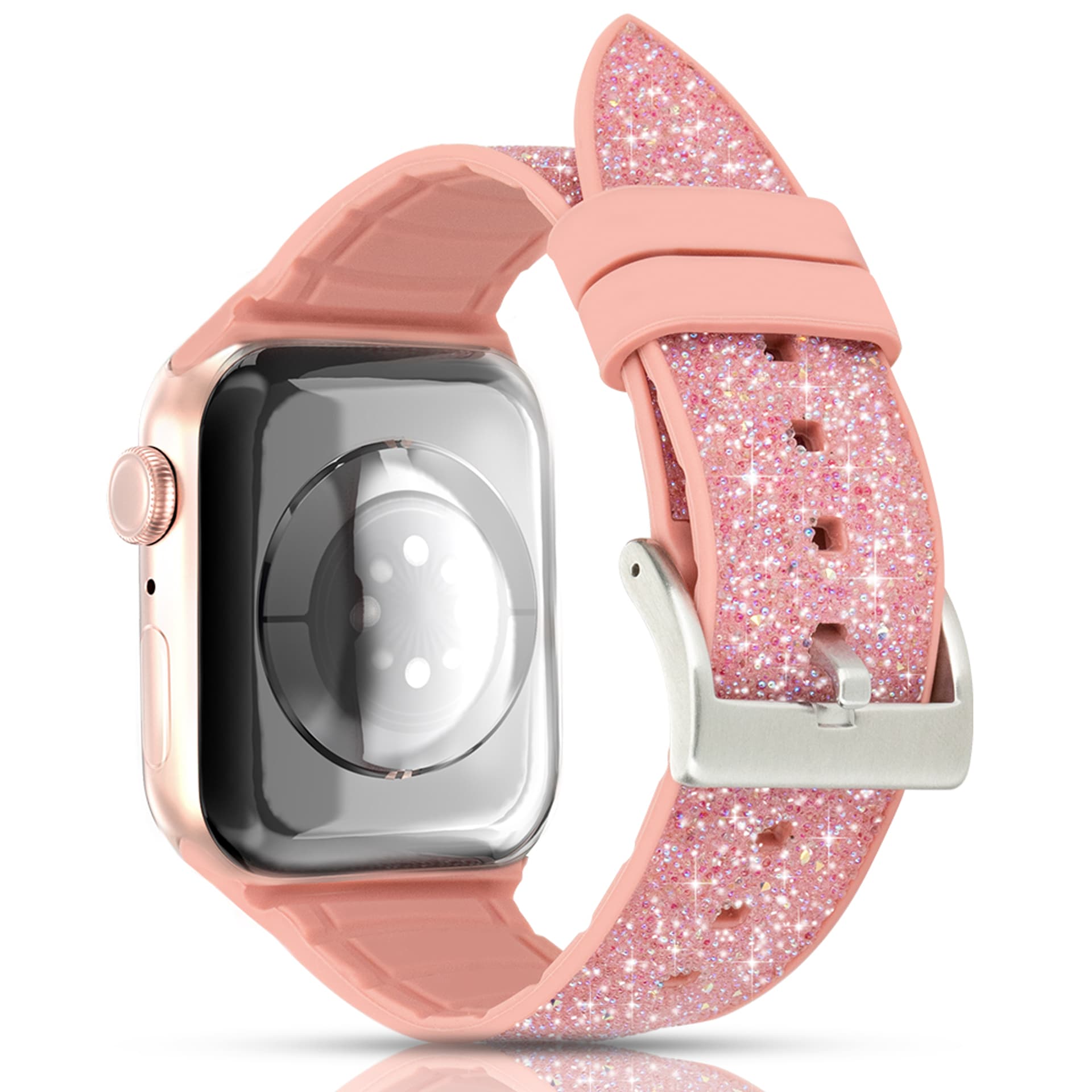 

Kingxbar Crystal Fabric Band pasek bransoletka do Watch 6 / SE / 5 / 4 / 3 / 2 (40mm / 38mm) silikonowy pasek kryształowa opaska różowy, 40mm / 38mm) silikonowy pasek kryształowa opaska różow