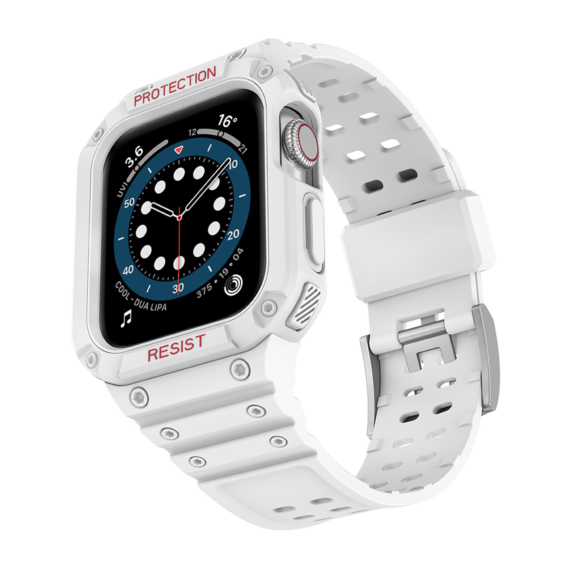 

Protect Strap Band opaska z etui do Apple Watch 7 / 6 / 5 / 4 / 3 / 2 / SE (41 / 40 / 38mm) obudowa pancerny pokrowiec na zegarek biały, 41 / 40 / 38mm) obudowa pancerny pokrowiec na zegarek biał