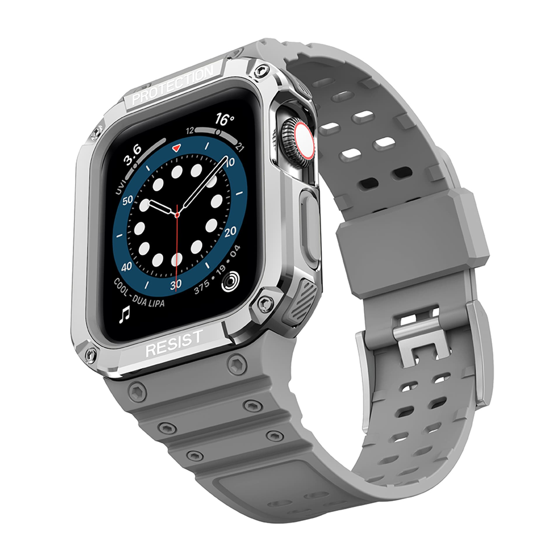 

Protect Strap Band opaska z etui do Apple Watch 7 / 6 / 5 / 4 / 3 / 2 / SE (45 / 44 / 42mm) obudowa pancerny pokrowiec na zegarek szary, 45 / 44 / 42mm) obudowa pancerny pokrowiec na zegarek szar