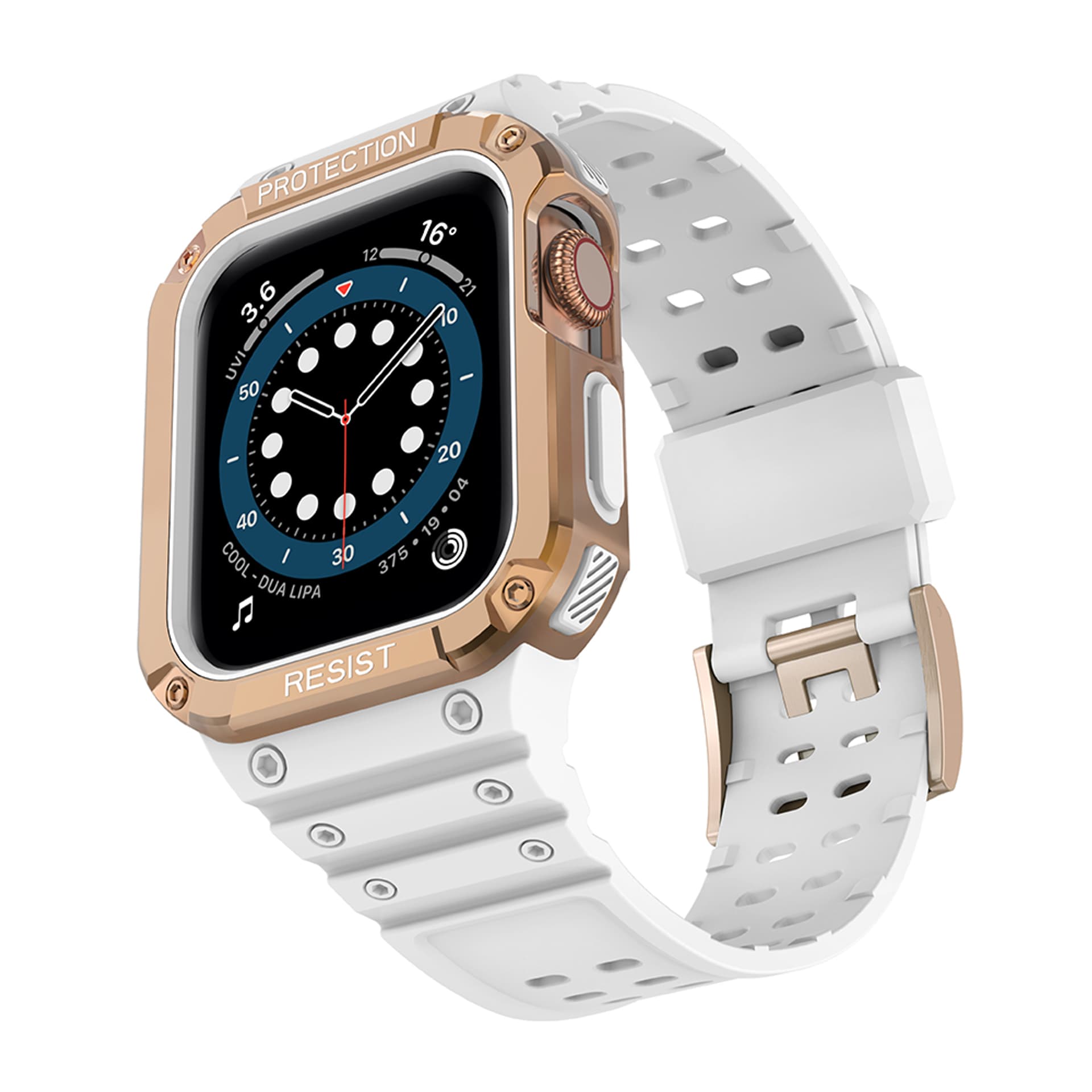 

Protect Strap Band opaska z etui do Apple Watch 7 / 6 / 5 / 4 / 3 / 2 / SE (41 / 40 / 38mm) obudowa pancerny pokrowiec na zegarek biały, 41 / 40 / 38mm) obudowa pancerny pokrowiec na zegarek biał