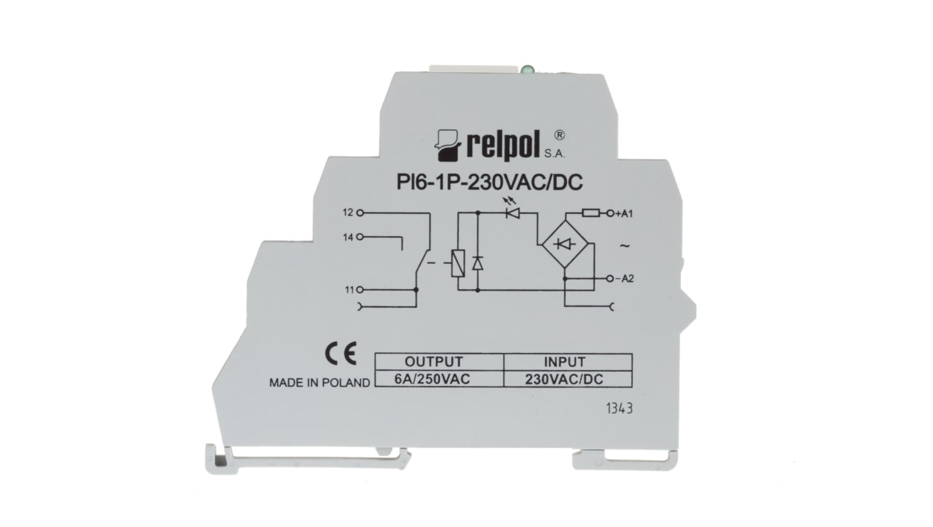 

Przekaźnik interfejsowy 1P 6A 230V AC/DC AgSnO2 PI6-1P-230VAC/DC 858559