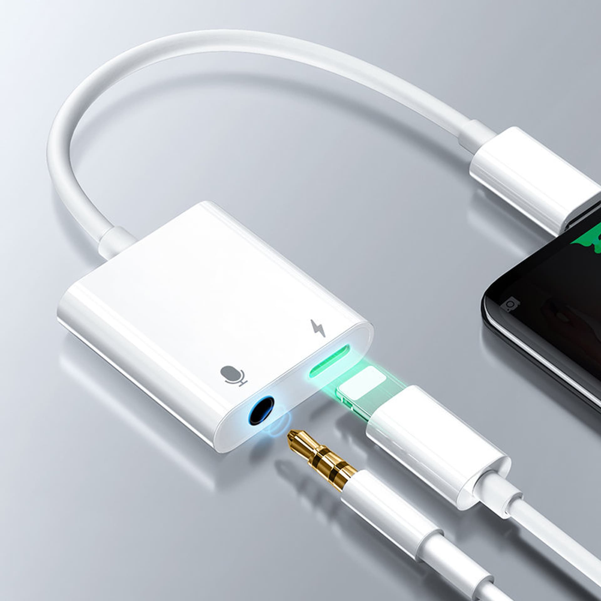 

Joyroom przejściówka do słuchawek adapter Lightning - Lightning (ładowanie) / 3,5mm mini jack biały (S-Y105)