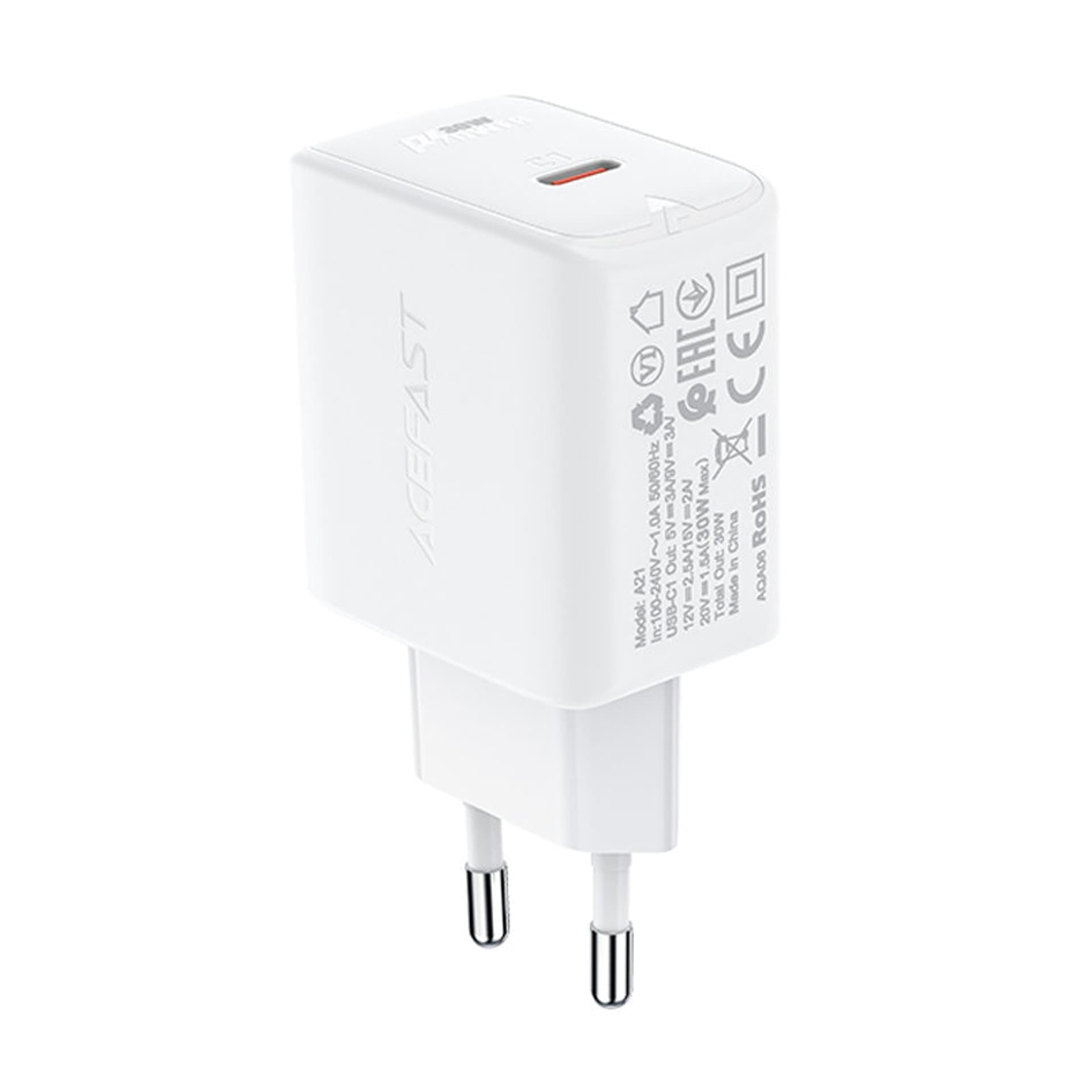 

Acefast ładowarka sieciowa GaN USB Typ C 30W, PD, QC 3.0, AFC, FCP biały (A21 white)
