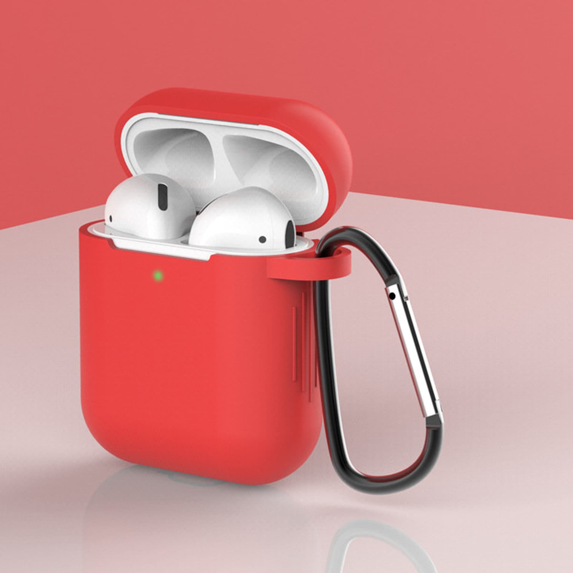 

Etui do AirPods 2 / AirPods 1 silikonowy miękki pokrowiec na słuchawki + brelok karabińczyk zawieszka czerwony (case D)
