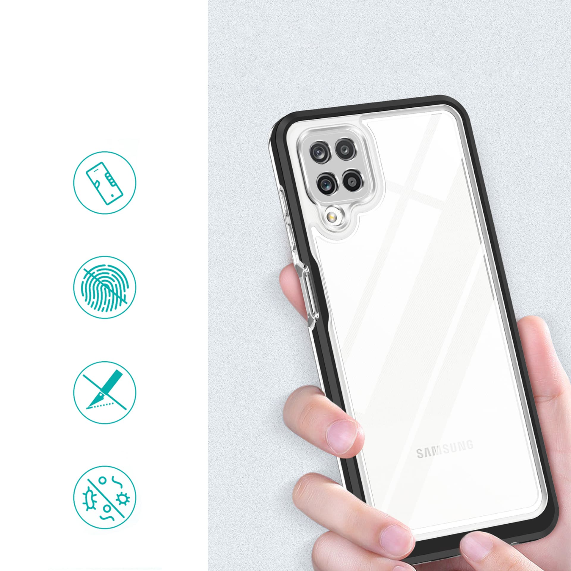 

Clear 3in1 etui do Samsung Galaxy A12 5G żelowy pokrowiec z ramką czarny