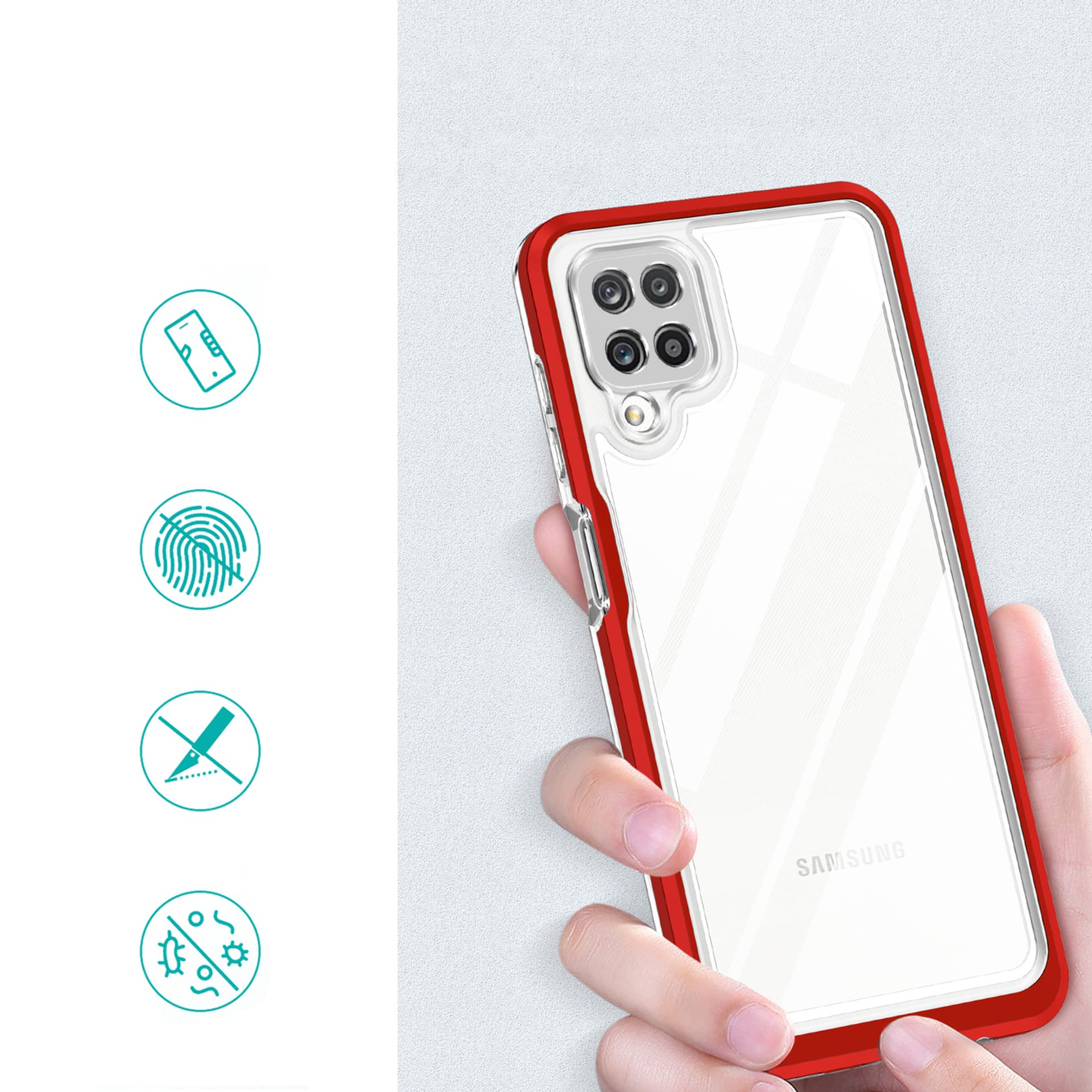 

Clear 3in1 etui do Samsung Galaxy A12 5G żelowy pokrowiec z ramką czerwony