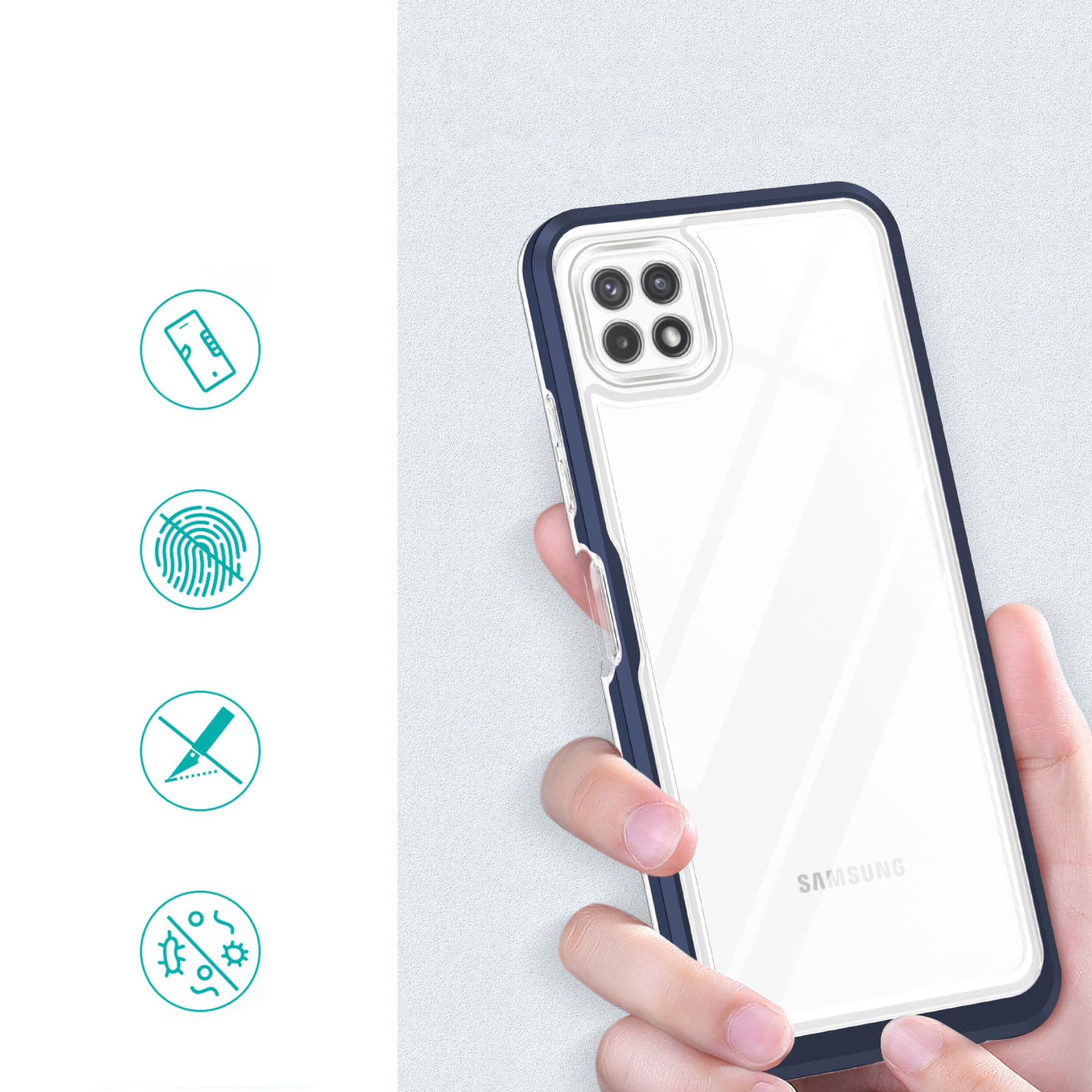 

Clear 3in1 etui do Samsung Galaxy A22 5G żelowy pokrowiec z ramką niebieski