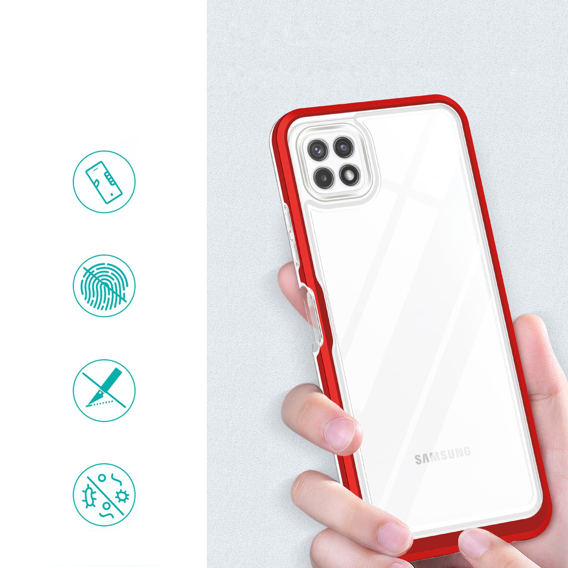 

Clear 3in1 etui do Samsung Galaxy A22 5G żelowy pokrowiec z ramką czerwony