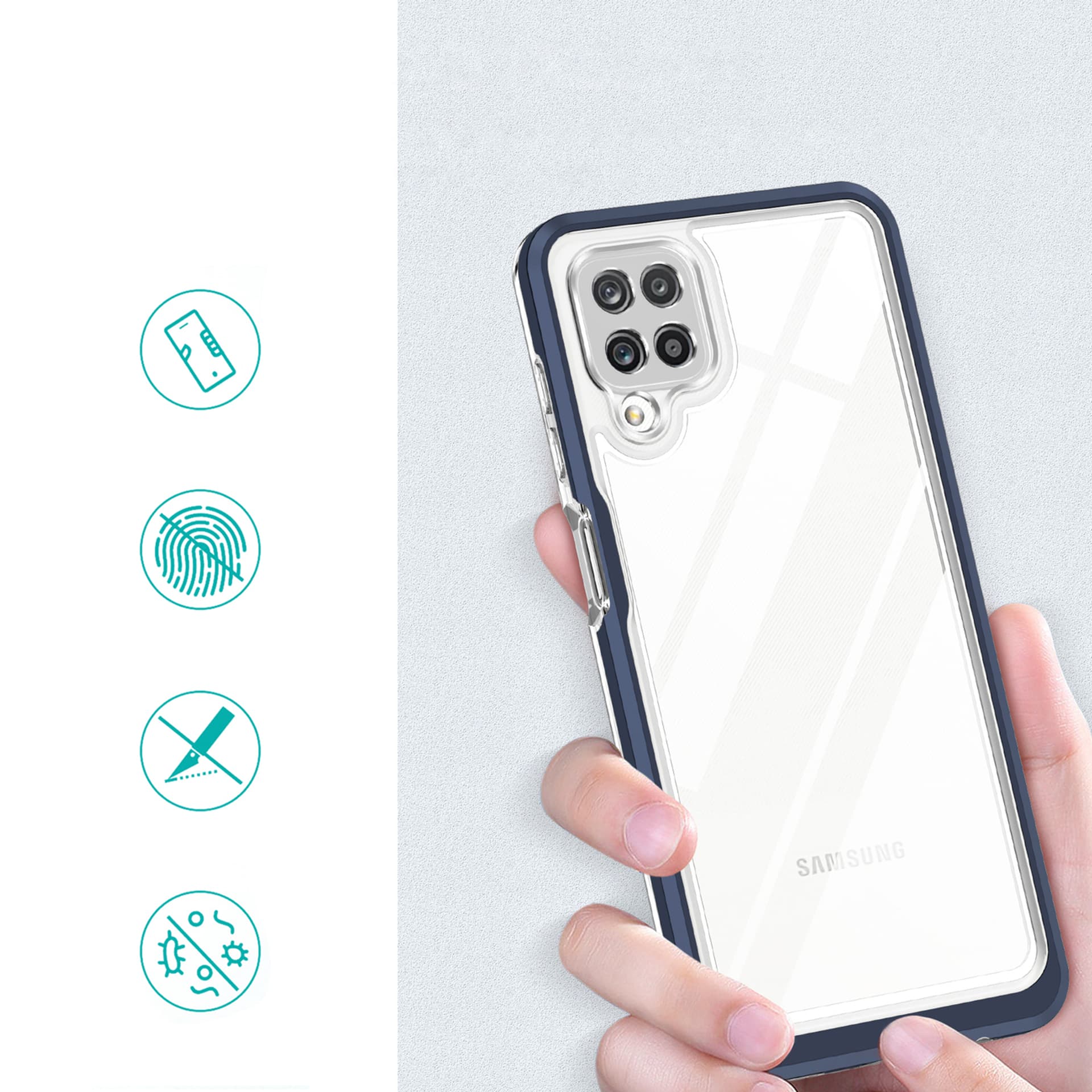 

Clear 3in1 etui do Samsung Galaxy A22 4G żelowy pokrowiec z ramką niebieski