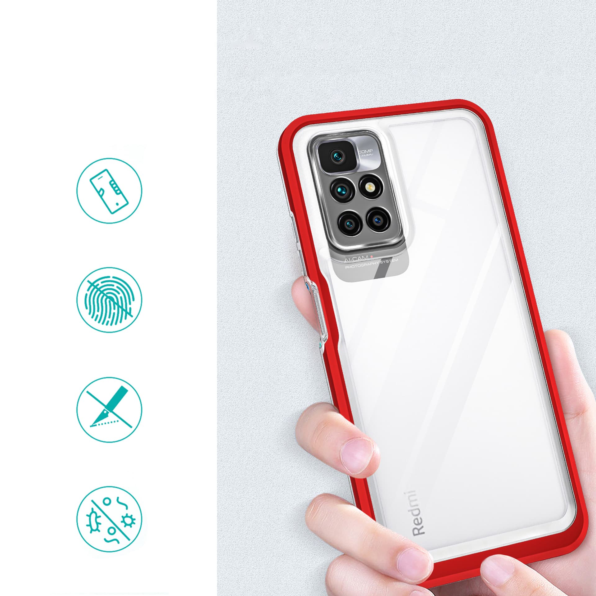 

Clear 3in1 etui do Xiaomi Redmi 10 żelowy pokrowiec z ramką czerwony