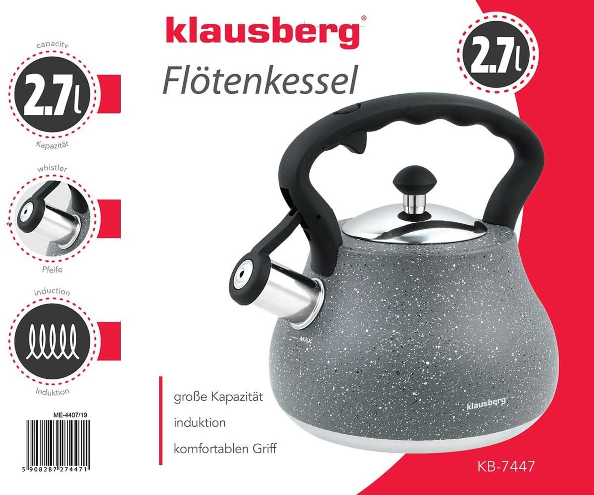 

CZAJNIK Z GWIZDKIEM KLAUSBERG 2,7L KB-7447