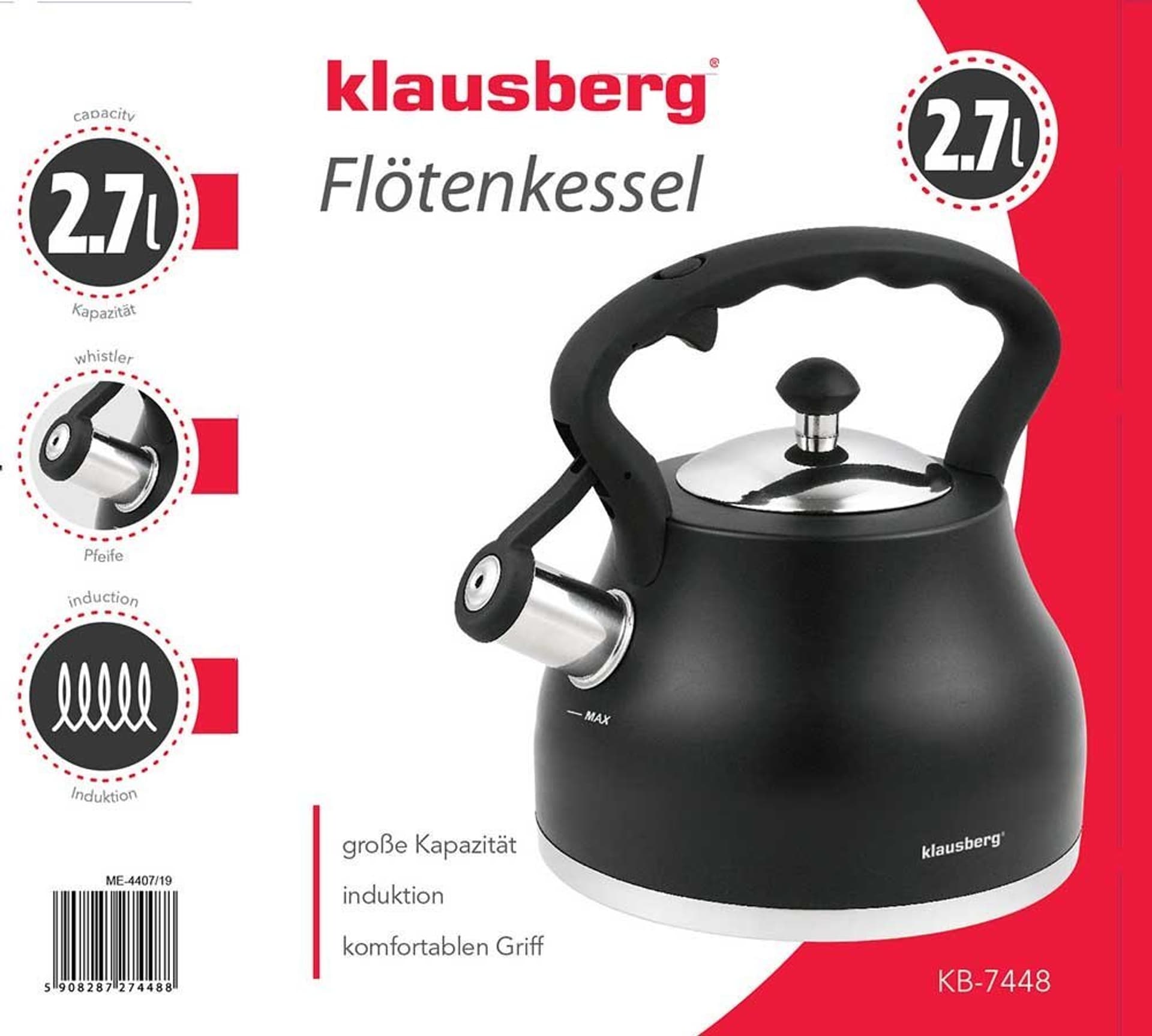 

CZAJNIK Z GWIZDKIEM KLAUSBERG 2,7L KB-7448