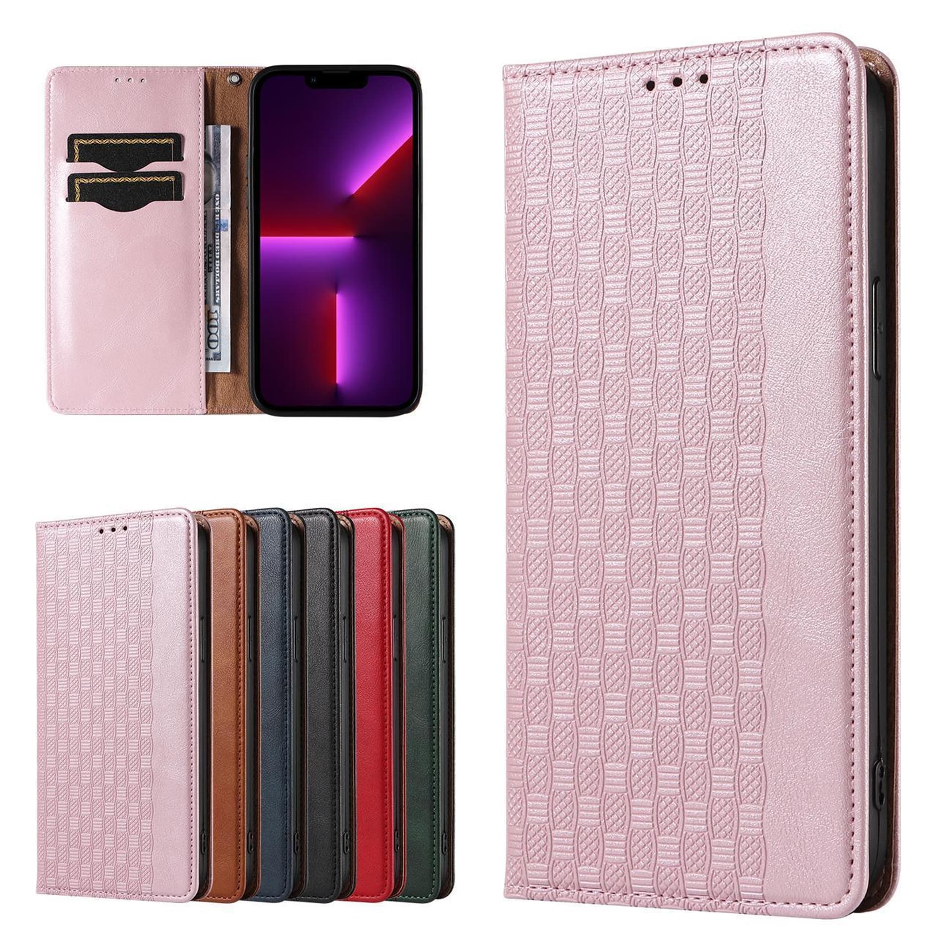 

Magnet Strap Case etui iPhone 14 Plus pokrowiec z klapką portfel mini smycz podstawka różowe