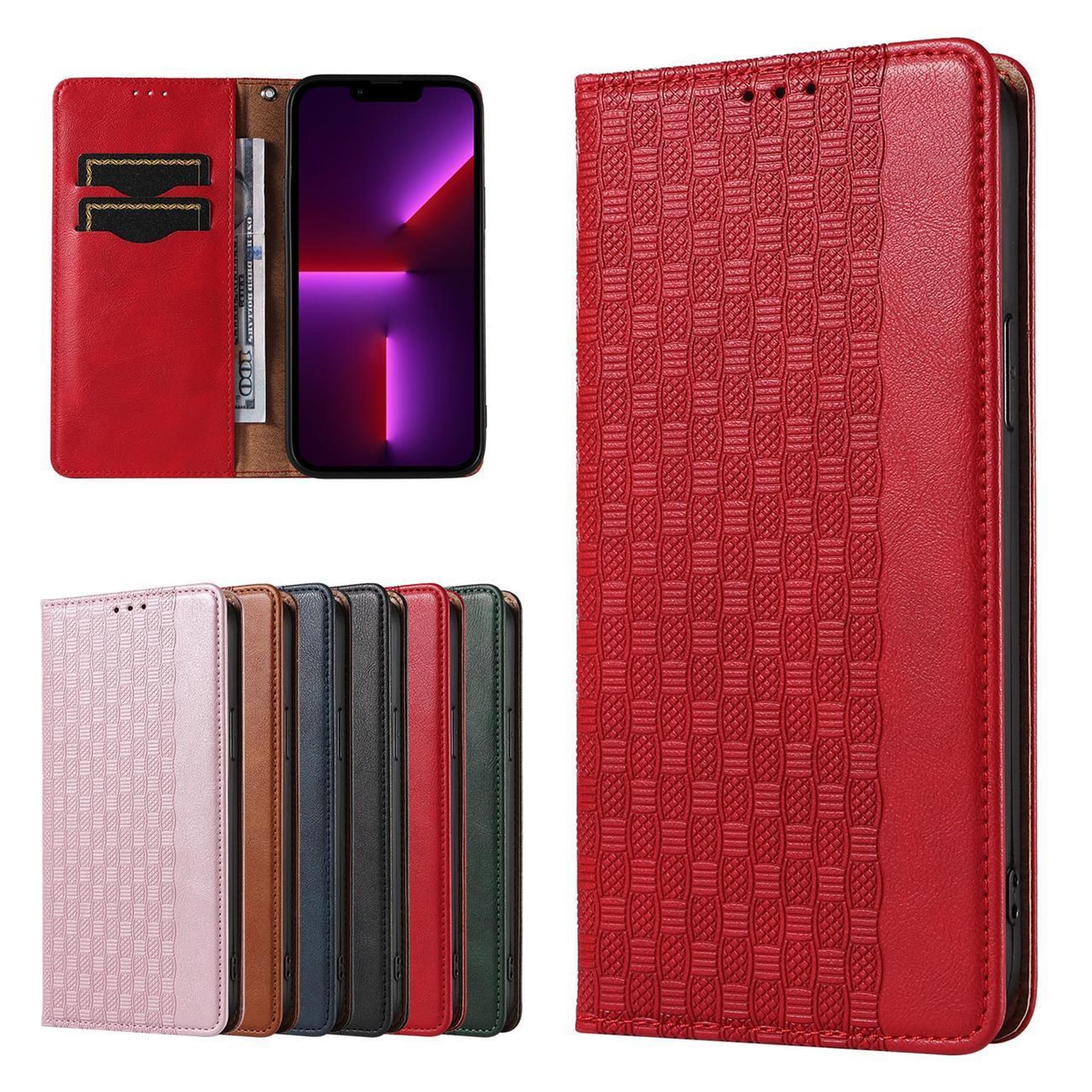 

Magnet Strap Case etui iPhone 14 pokrowiec z klapką portfel mini smycz podstawka czerwone