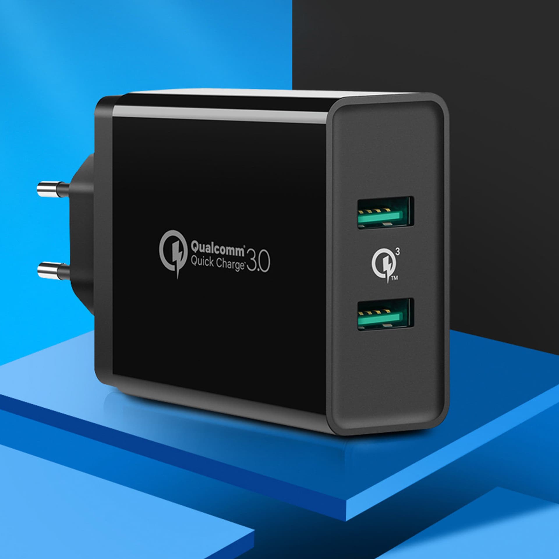 

Ładowarka sieciowa do telefonu 2x USB-A 36W QC3.0 - czarna