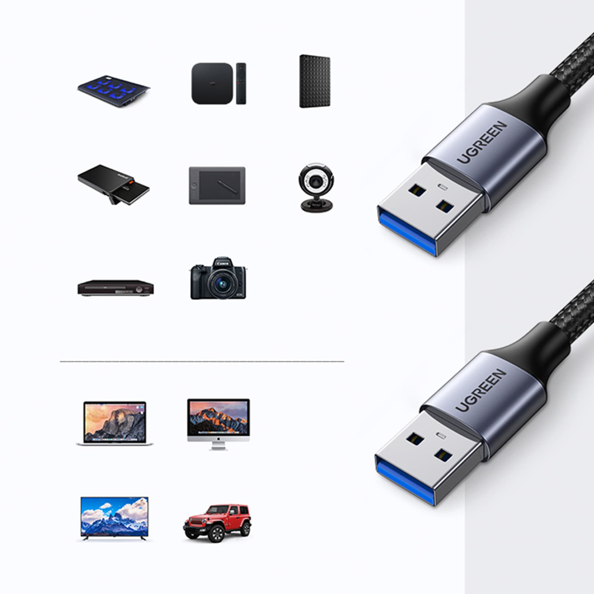 

Ugreen kabel przewód USB - USB 3.0 5Gb/s 2m szary (US373)