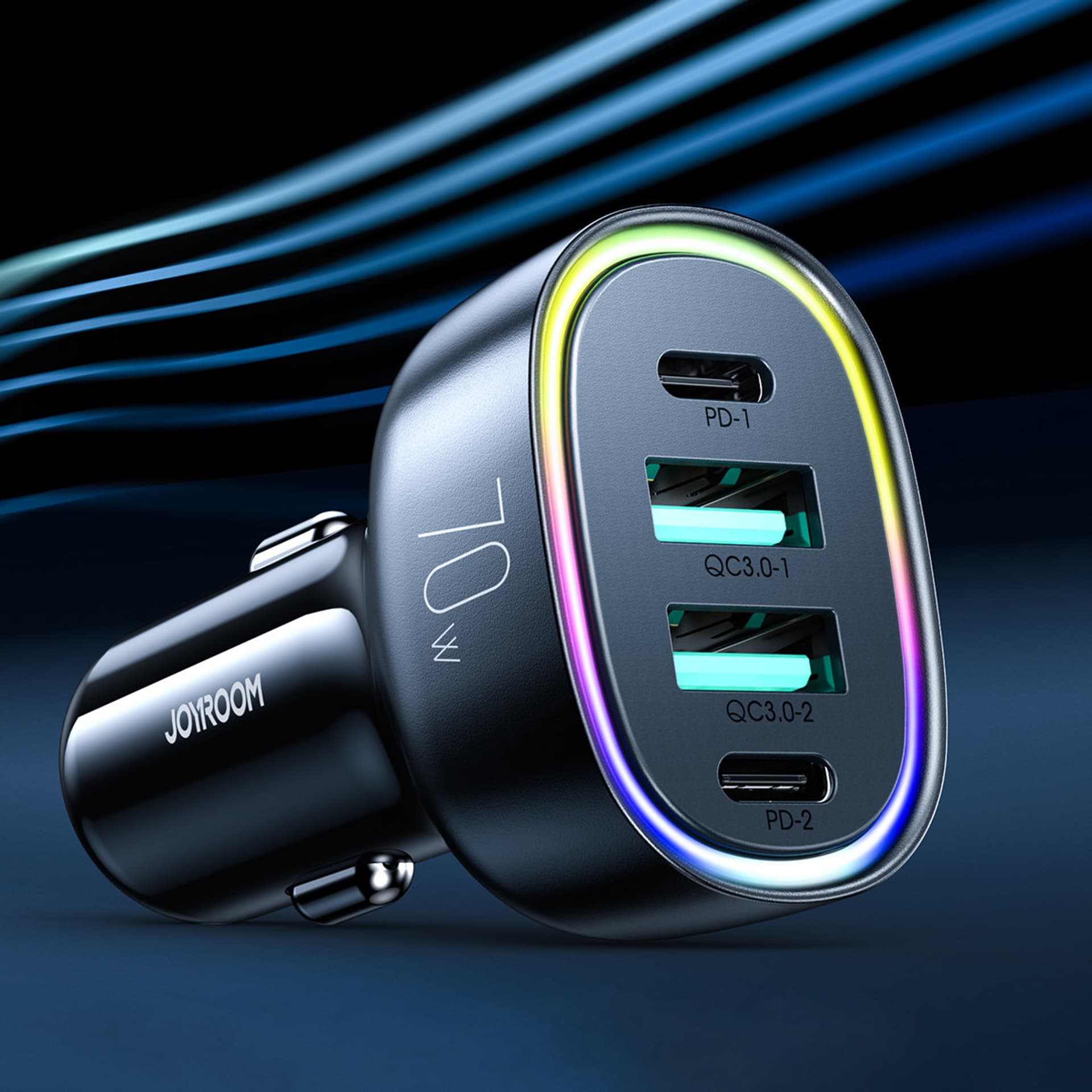 

Joyroom ładowarka samochodowa 70W z 4 portami: 2 x USB C, 2 x USB czarna (JR-CL29)