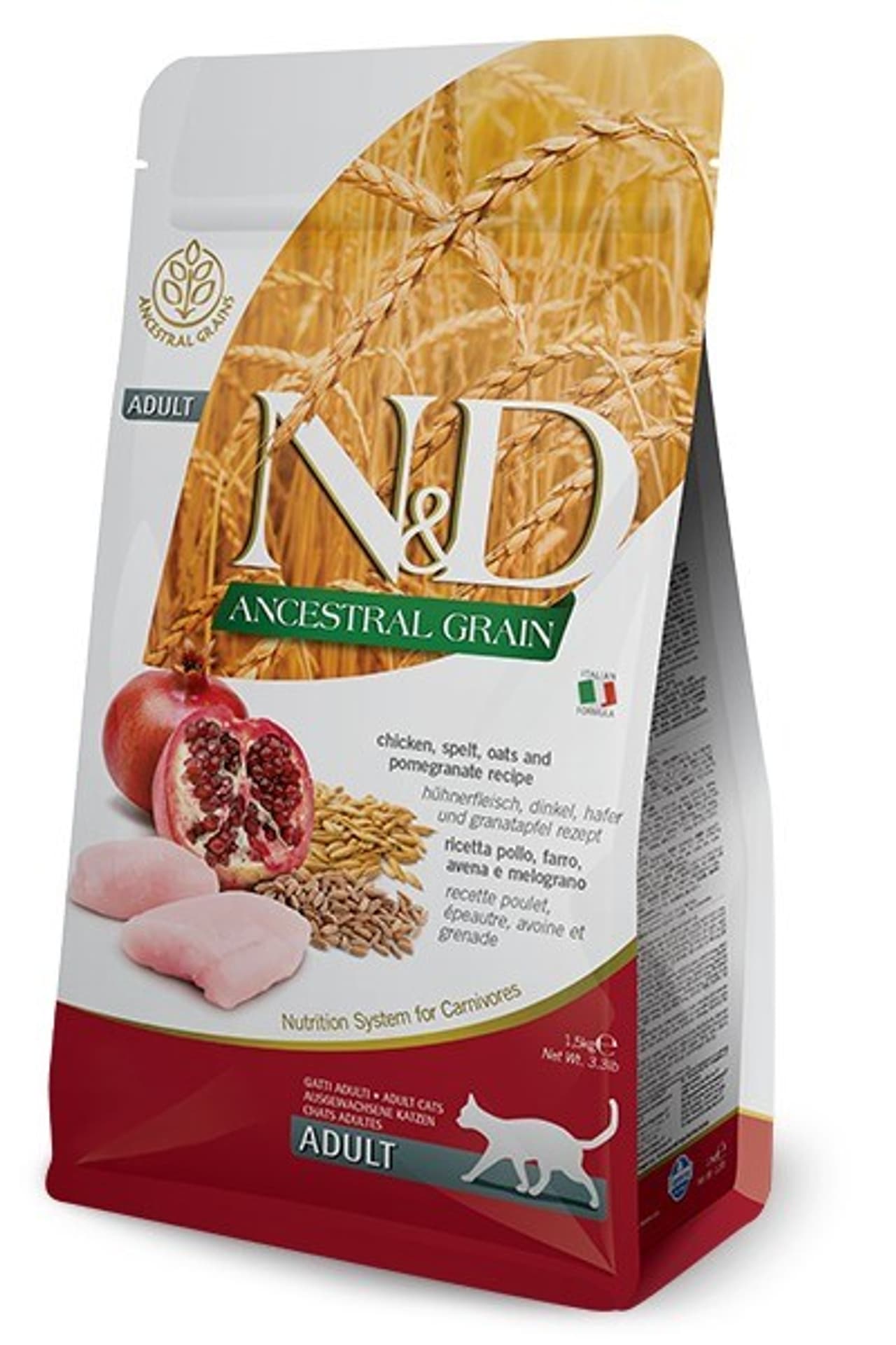 

Farmina N&D Ancestral Grain sucha karma dla dorosłych kotów z kurczakiem 1,5kg