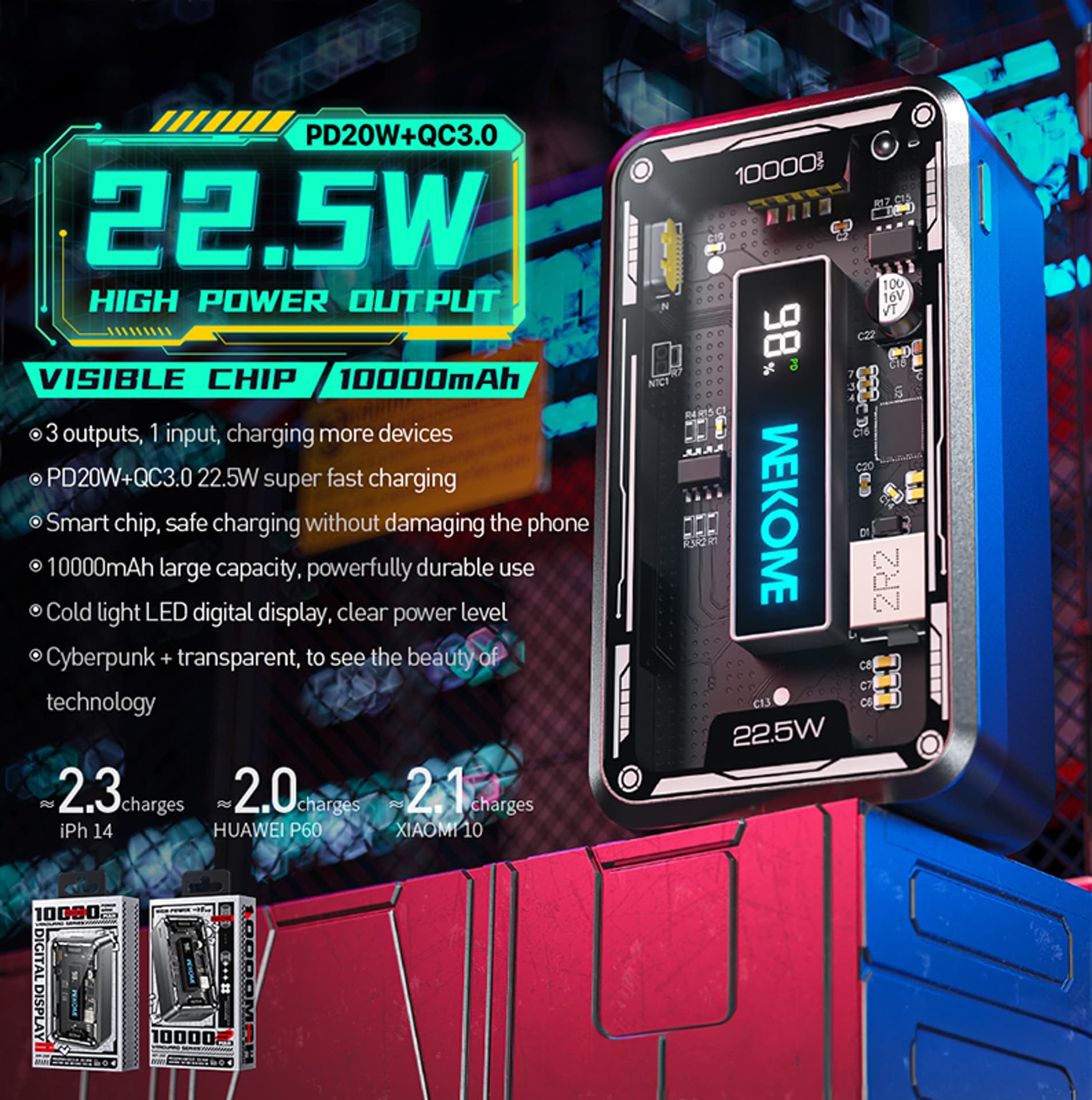 

WEKOME WP-395 Vanguard Series - Power bank 10000 mAh Super Charging PD 20W + QC 22.5W (Czarny)
