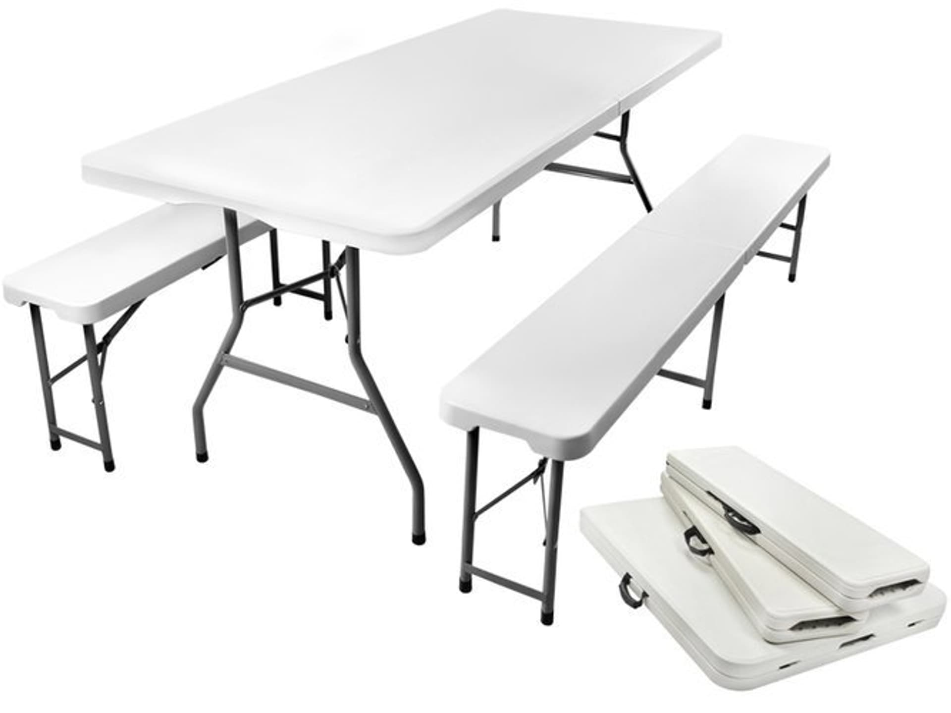 

Stół ogrodowy składany 180cm + 2 ławki