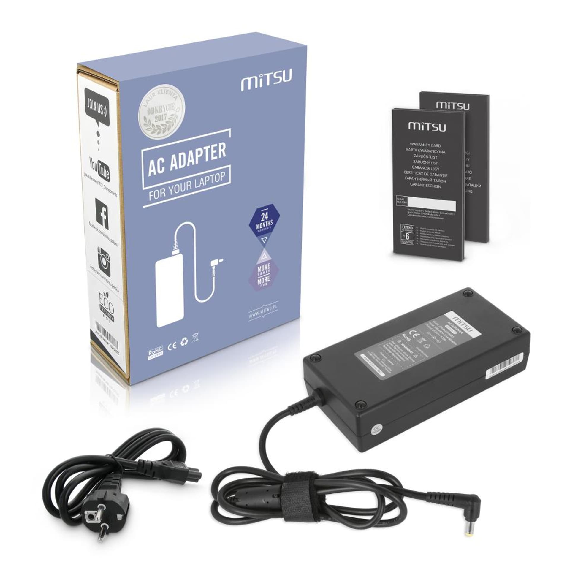 

Zasilacz Mitsu 19.5v 9.23a (5.5x1.7) 180W do Acer, 5.5x1.7) 180w do ace