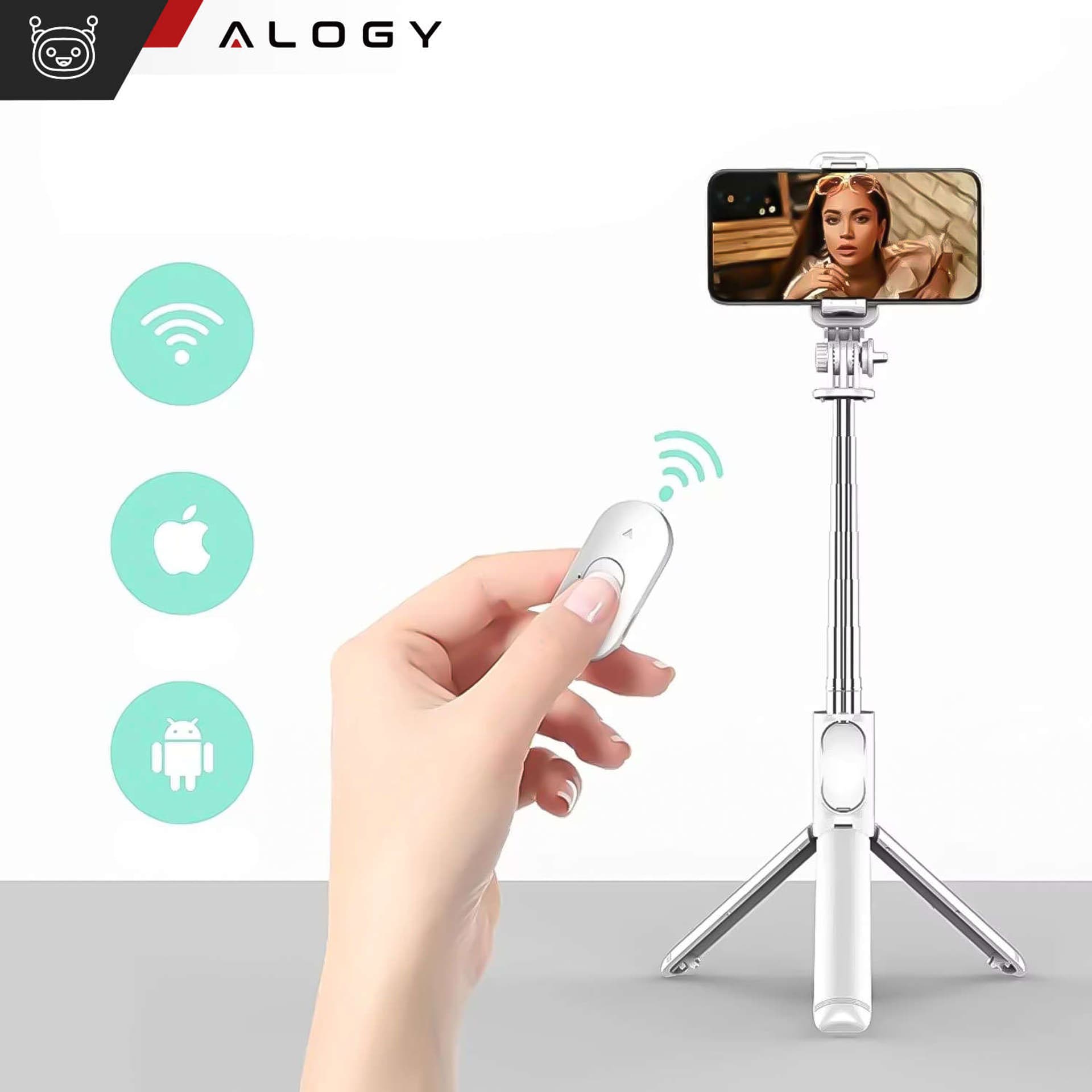 

Selfie Stick Kijek Tripod Statyw Alogy Q01 + Pilot Bluetooth uchwyt na telefon do robienia zdjęć biały