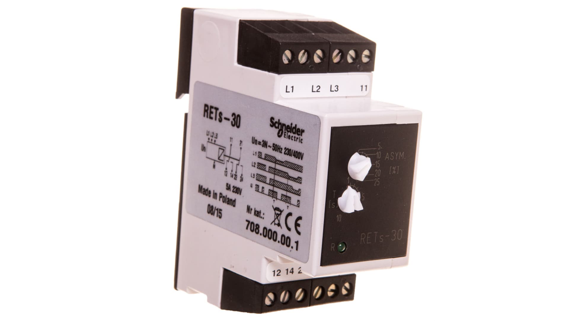 

Przekaźnik zaniku i asymetrii faz 2P 5A 0,2-10sek 230/400V AC RETS-30 2602848