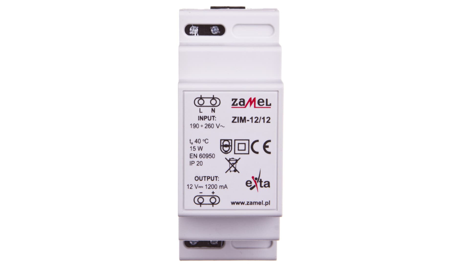 

Zasilacz impulsowy 190-260VAC/12VDC 15W 1,2A ZIM-12/12 EXT10000159