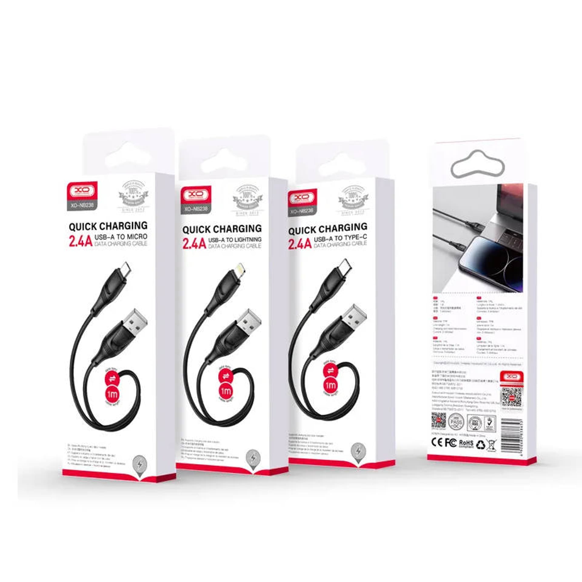 

Kabel 2.4A 1m USB - USB-C XO NB238 czarny