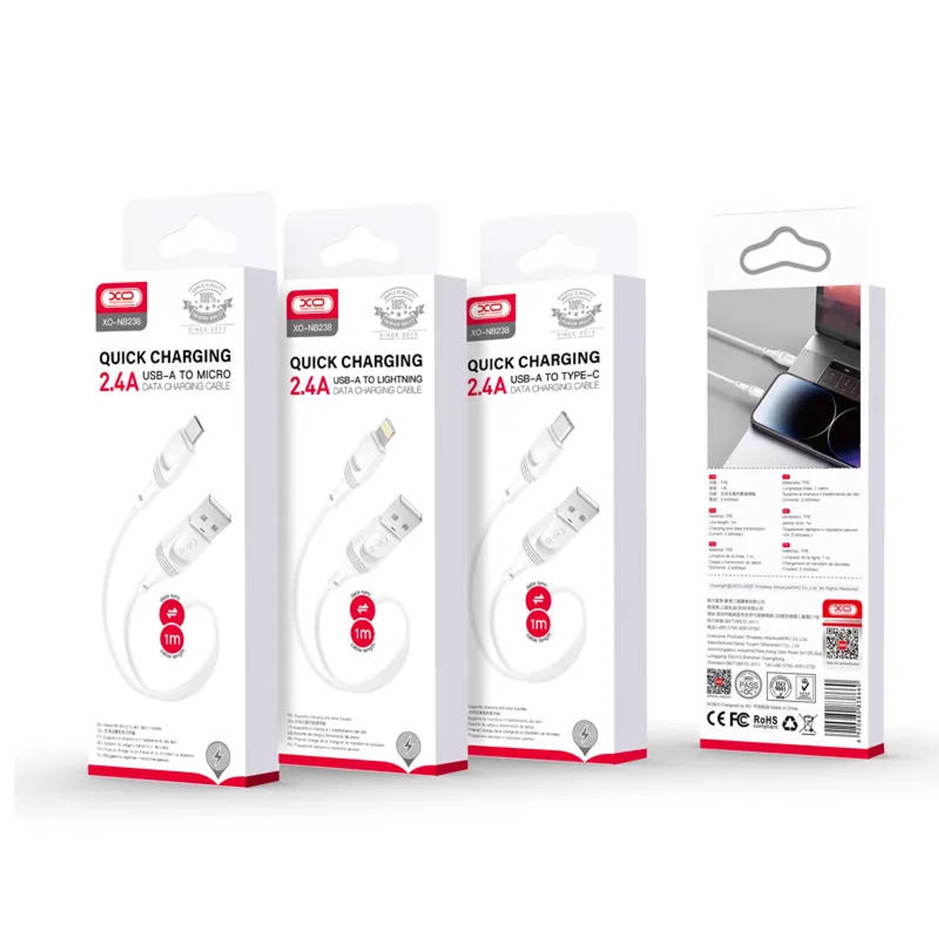 

Kabel 2.4A 1m USB - Micro USB XO NB238 biały