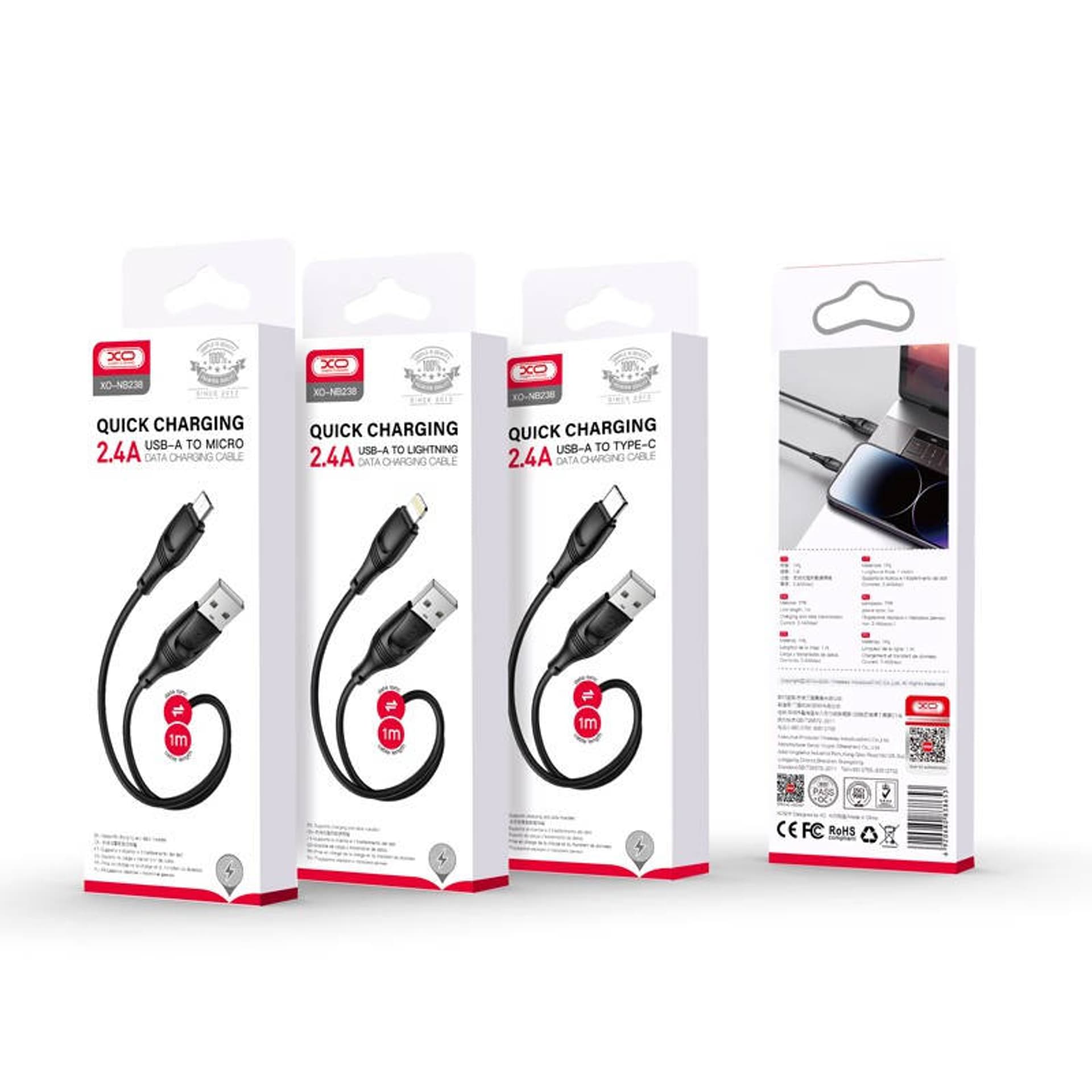 

Kabel 2.4A 1m USB - Micro USB XO NB238 czarny