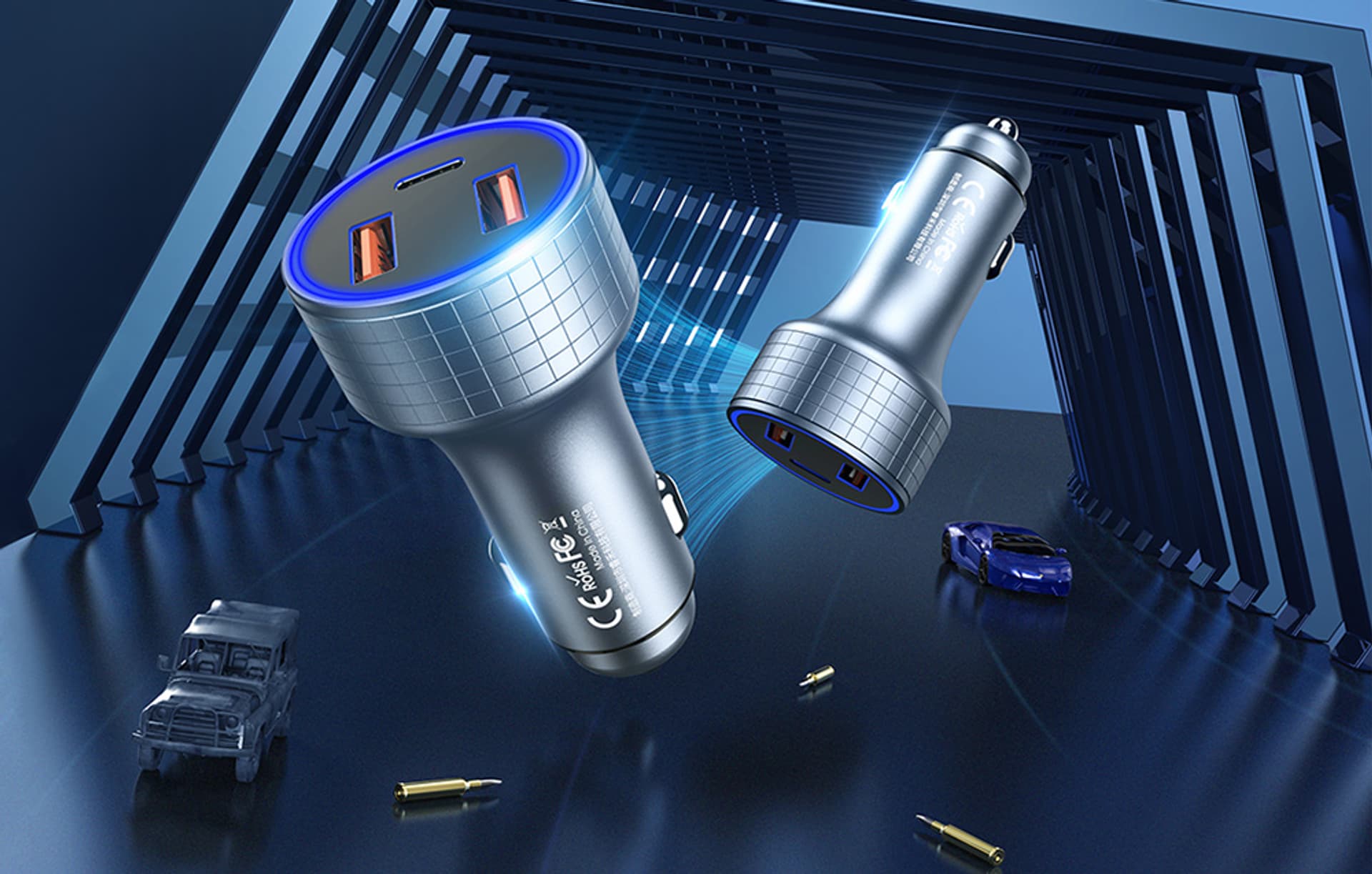 

Ładowarka samochodowa 2x USB, USB-C REMAX RCC327, 83W (metaliczna)