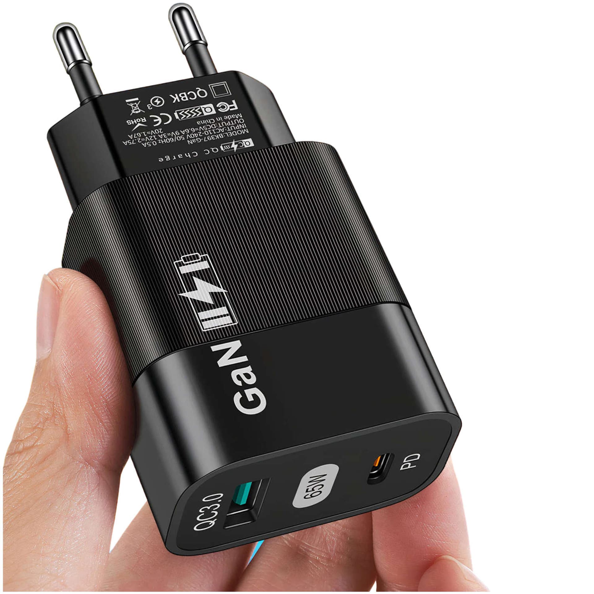 

Ładowarka sieciowa Gan Szybkie ładowanie Power Delivery PD Quick Charge QC 65W USB USB-C Type C Czarna