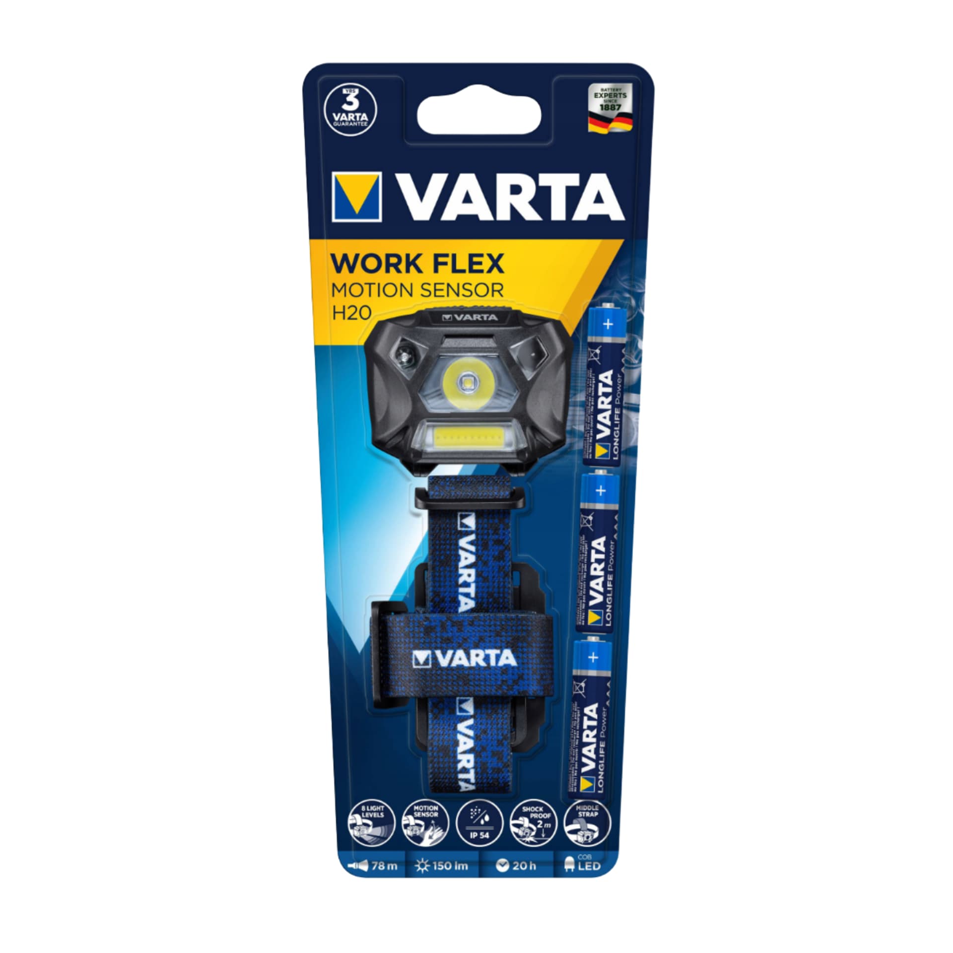 

LATARKA CZOŁOWA VARTA LED 3xAAA H20 150lm 3W IP54