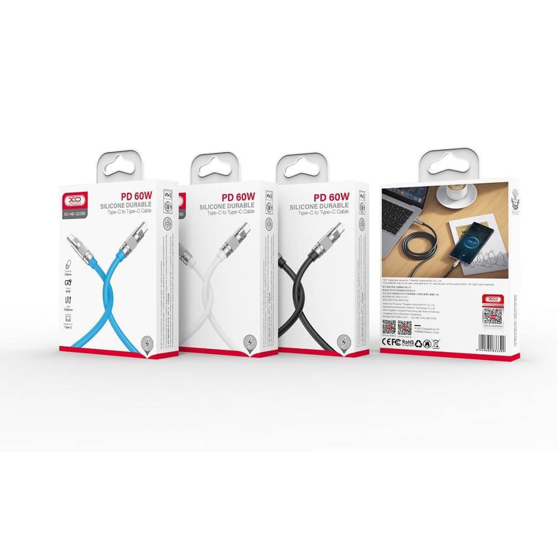 

Kabel 60W 1,2m USB-C - USB-C XO NB-Q228B czarny