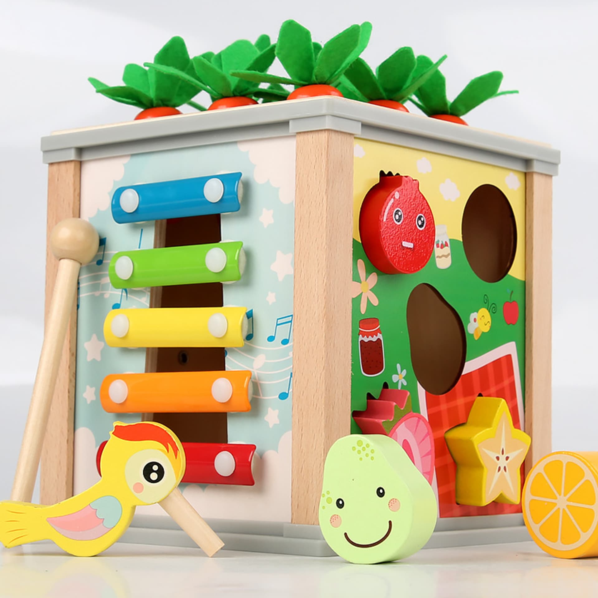 

DREWNIANA KOSTKA EDUKACYJNA SORTER CYMBAŁKI