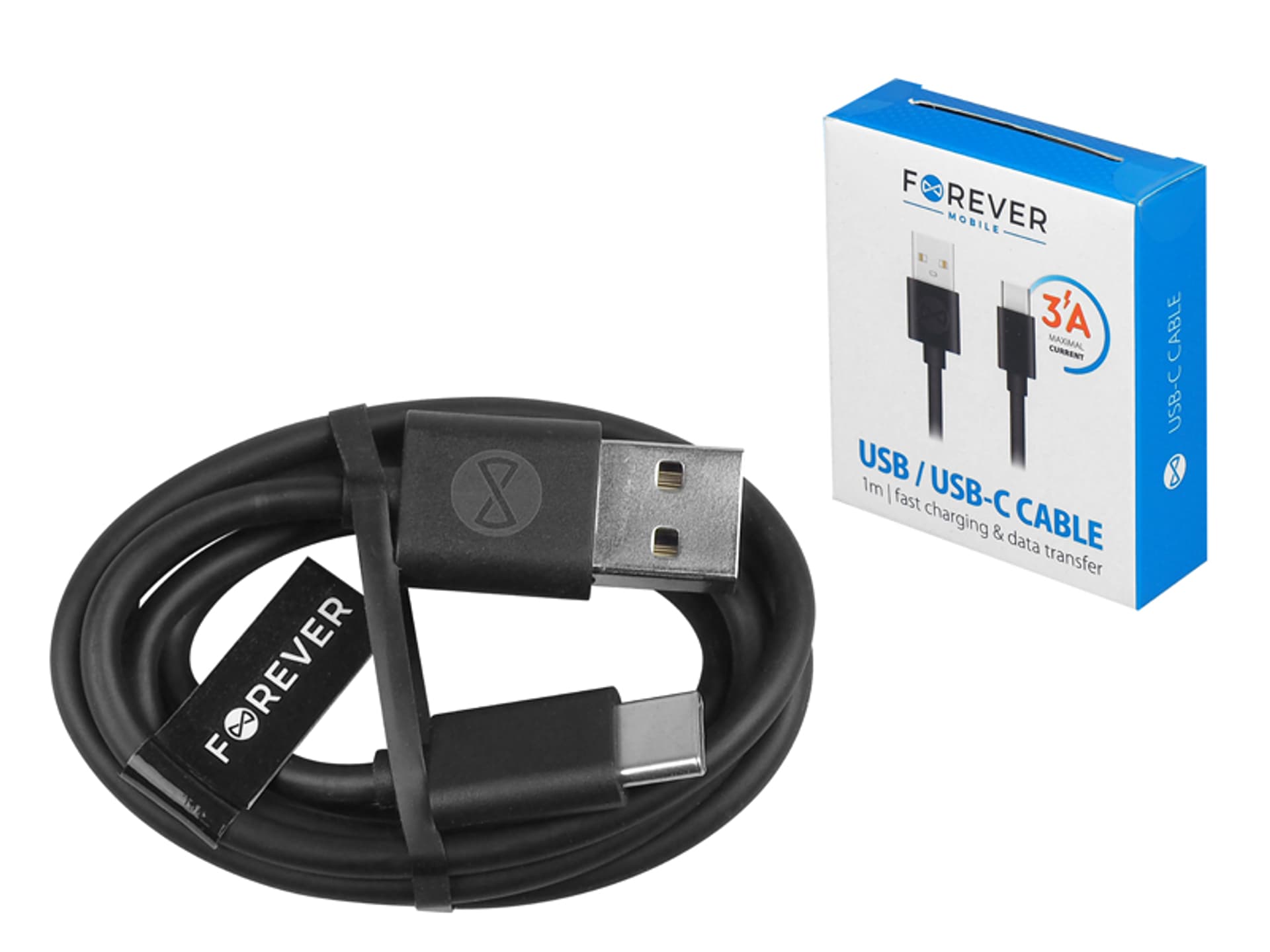 

1 szt. Forever kabel USB- USB-C 1m 3A fast charging czarny