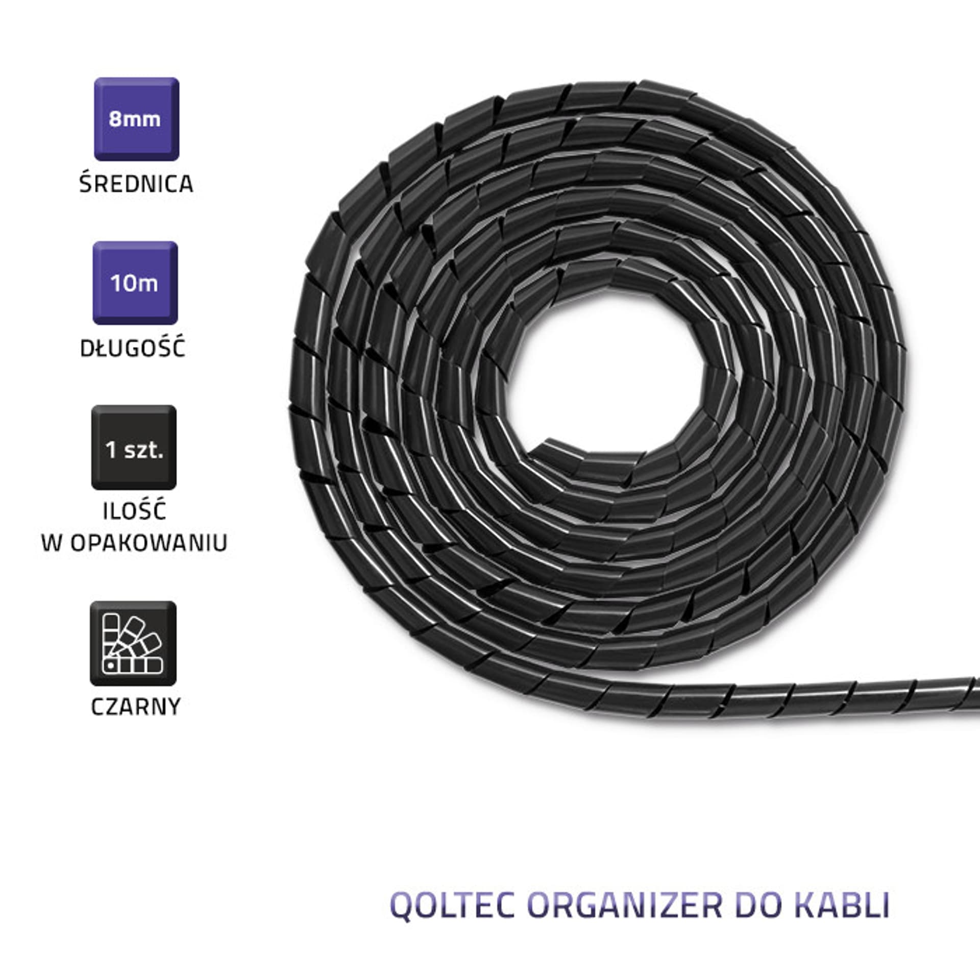 

Qoltec Organizer do kabli 8mm 10m Czarny