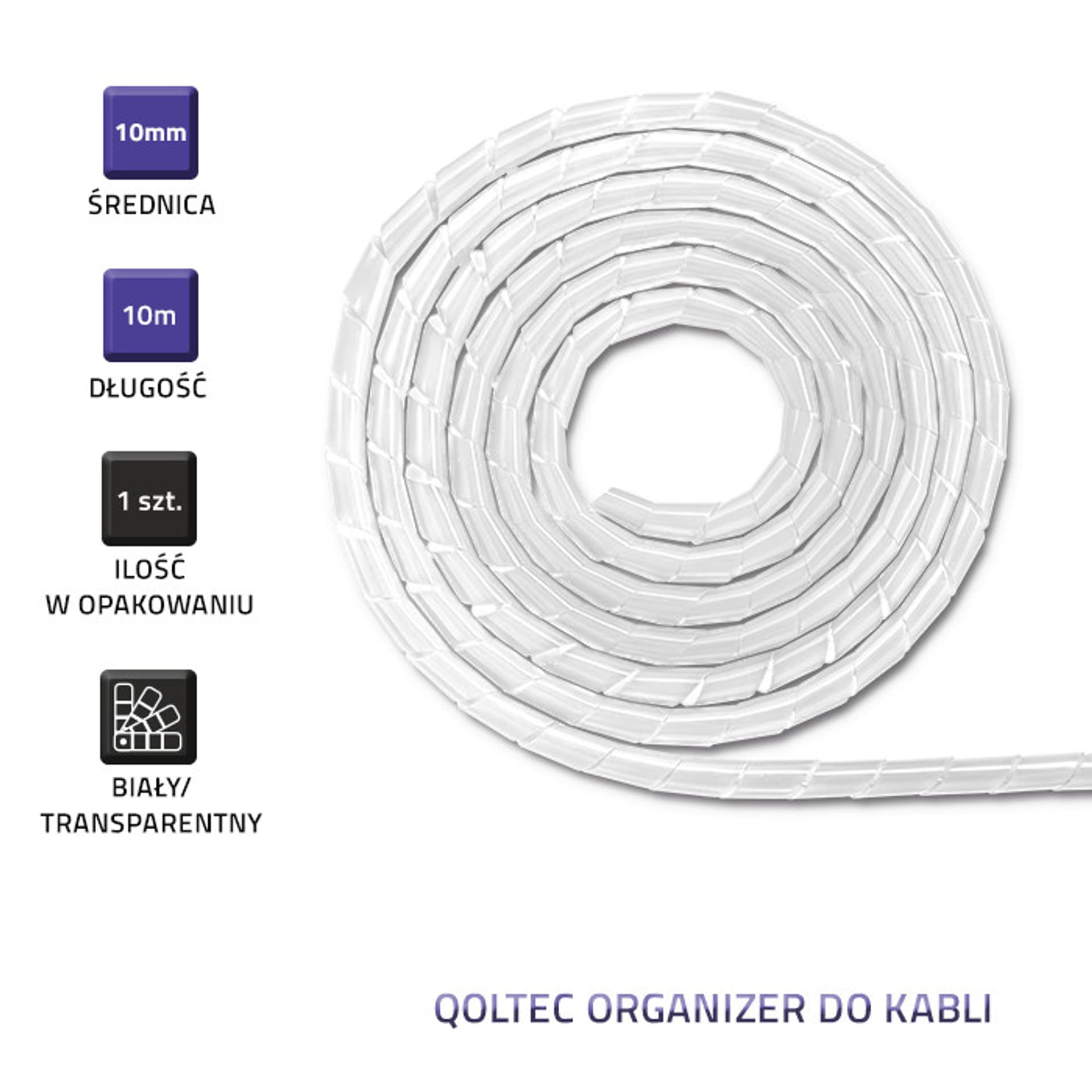 

Qoltec Organizer do kabli 10mm 10m Biały/ transparentny