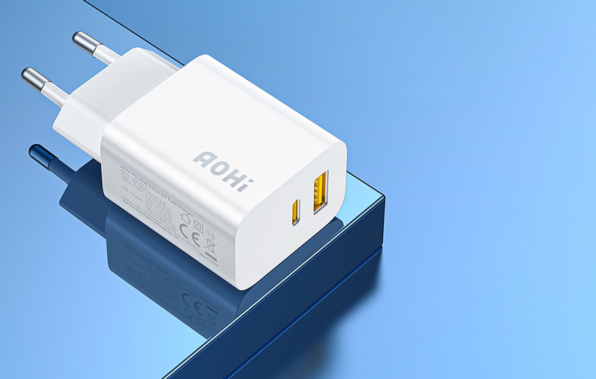 

Ładowarka sieciowa AOHI A328C GaN 20W, 1x USB-C,1x USB-A (biała)