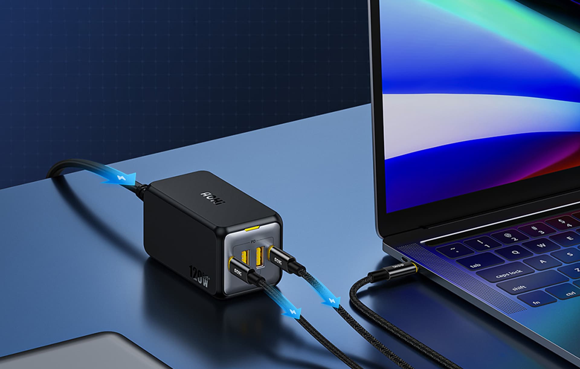 

Ładowarka sieciowa AOHI AOC-C006 120W, 2x USB-C, 2x USB-A (czarna)