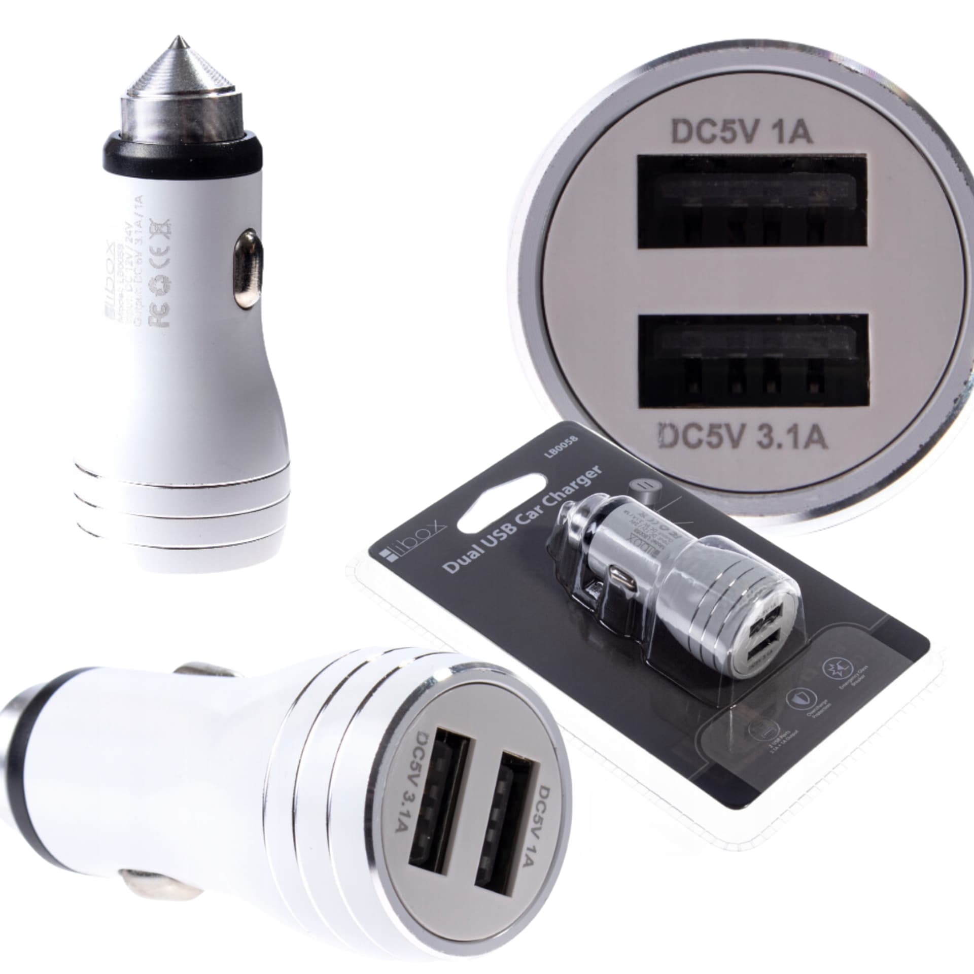 

Ładowarka samochodowa z młotkiem 2xUSB 2,4A biała LB0058 LIBOX