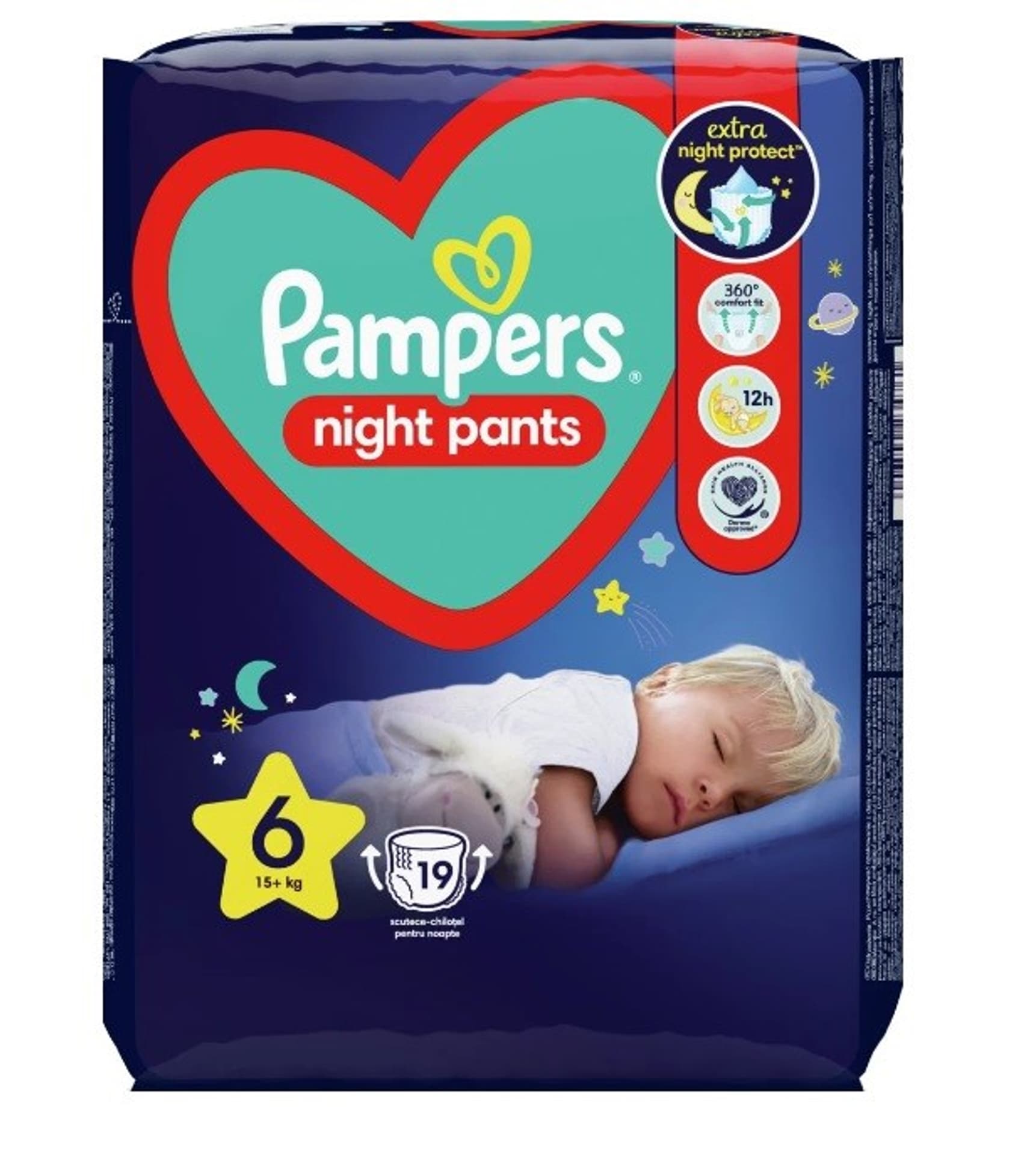 

Pampers Pieluchomajtki Night Pants 15kg+, rozmiar 6-EXLARGE, 19szt