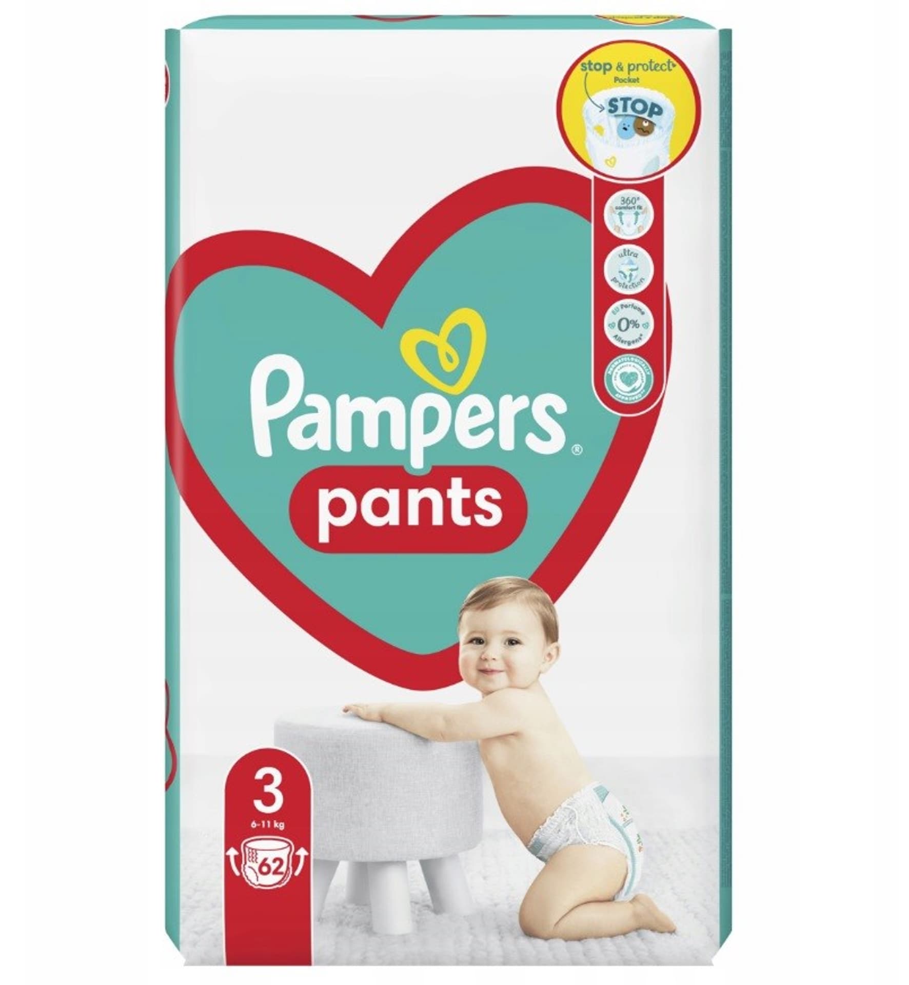 

Pampers Pieluchomajtki 6-11kg, rozmiar 3-MIDI, 62szt