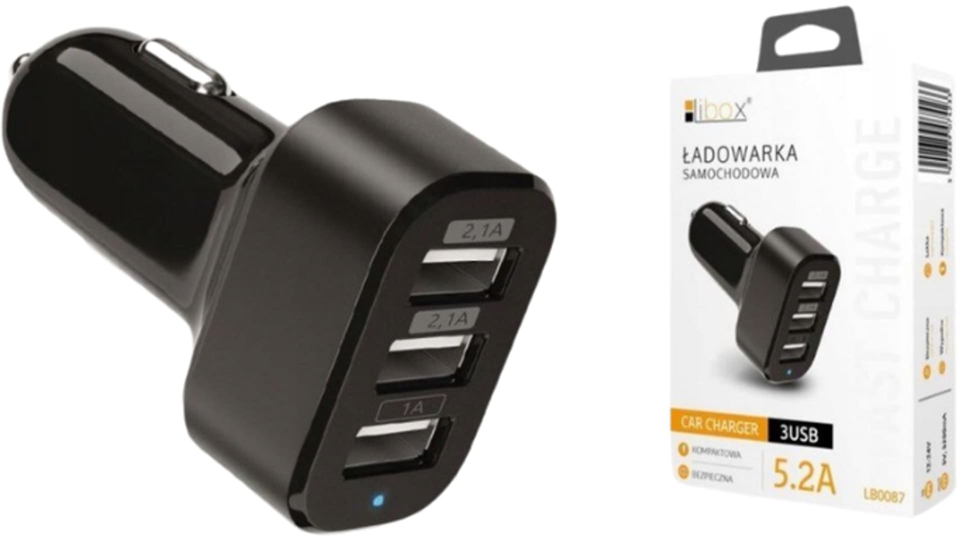 

Ładowarka samochodowa 3xUSB 5,2A LIBOX LB0087