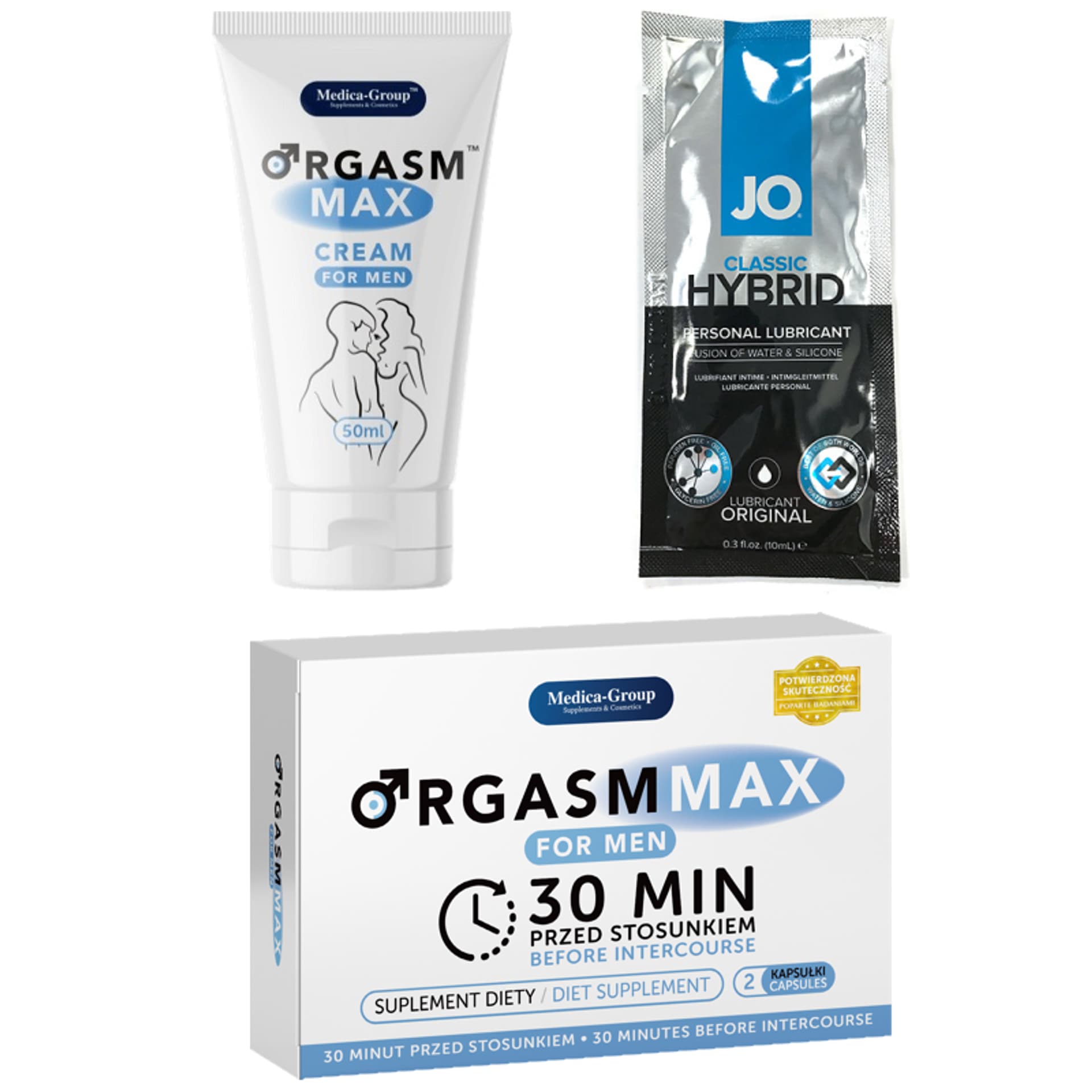 

Kapsułki i krem intymny Orgasm Max For Men + żel System JO gratis