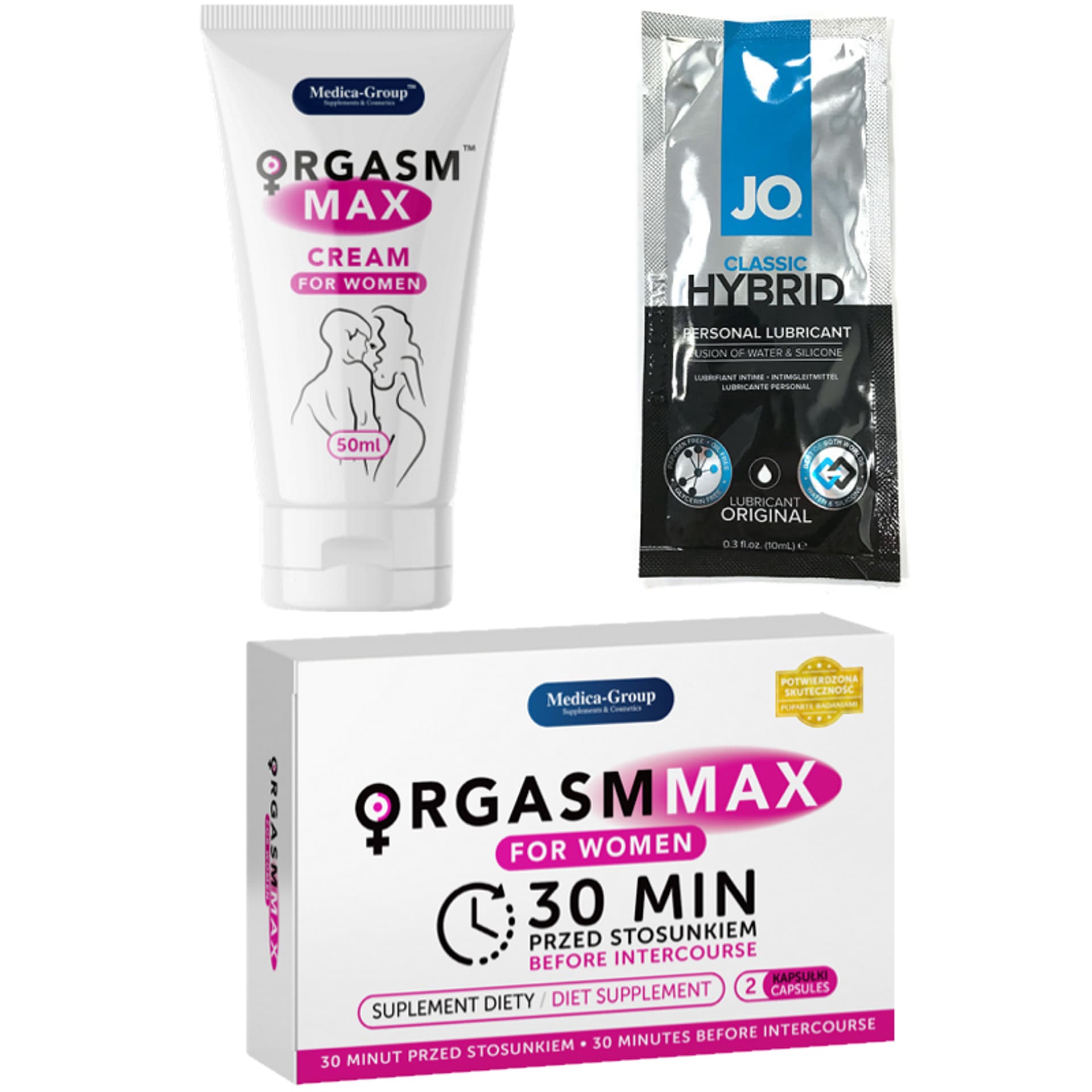 

Kapsułki i krem intymny Orgasm Max For Women + żel System JO gratis