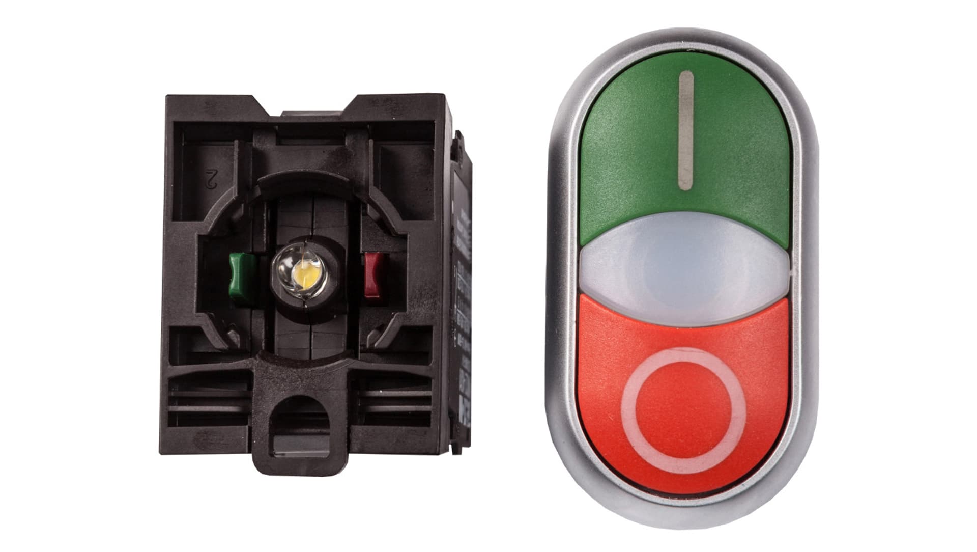 

Przycisk sterowniczy 22mm podwójny czerwony/zielony z samopowrotem z podświetleniem 1Z 1R M22-DDL-GR-X1/X0/K11/230-W 216509