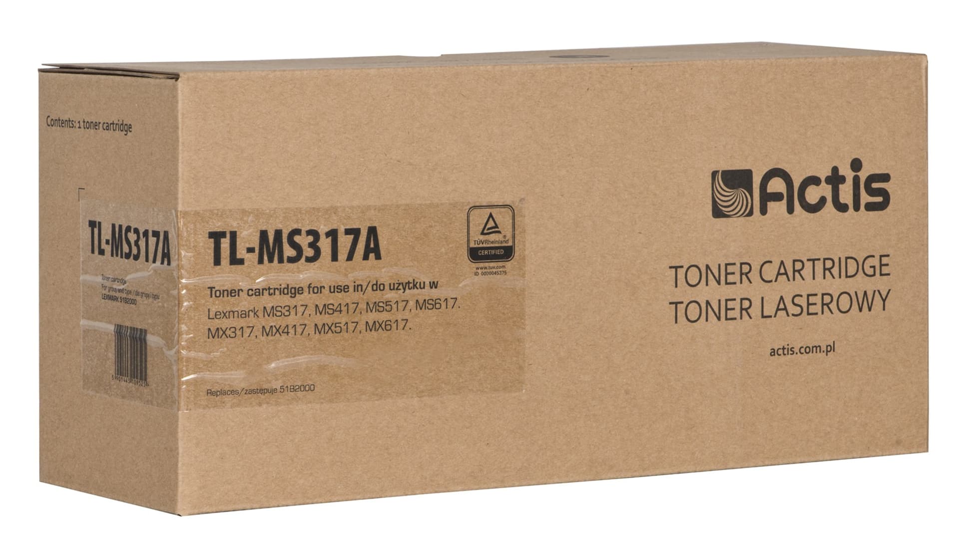 

Toner ACTIS TL-MS317A (zamiennik Lexmark 51B2000; Standard; 2500 stron; czarny)